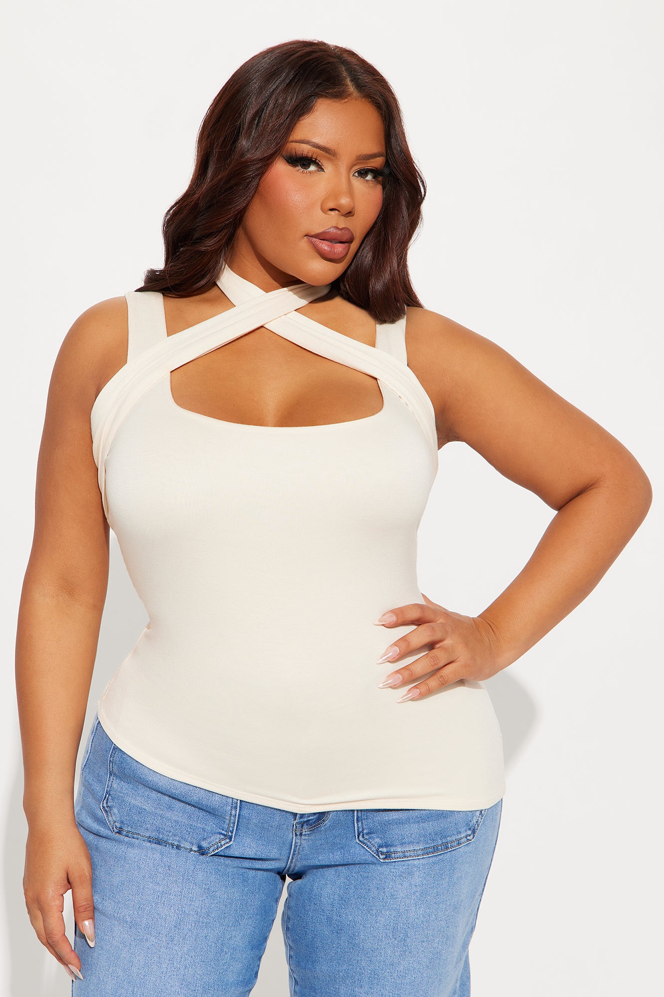 Every Direction Asymmetrical Criss Cross Top - Cream - Image 4