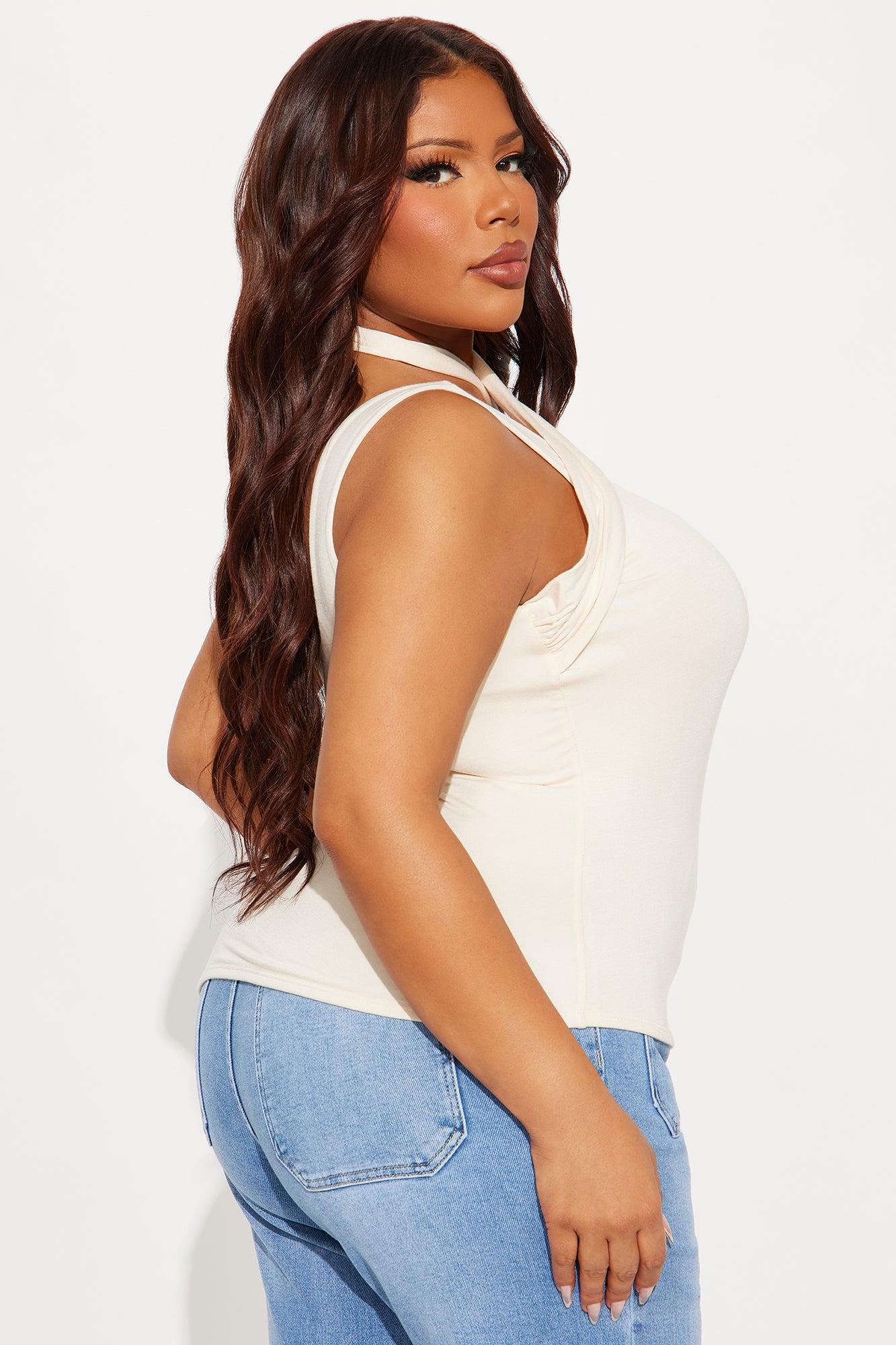Every Direction Asymmetrical Criss Cross Top - Cream - Image 6