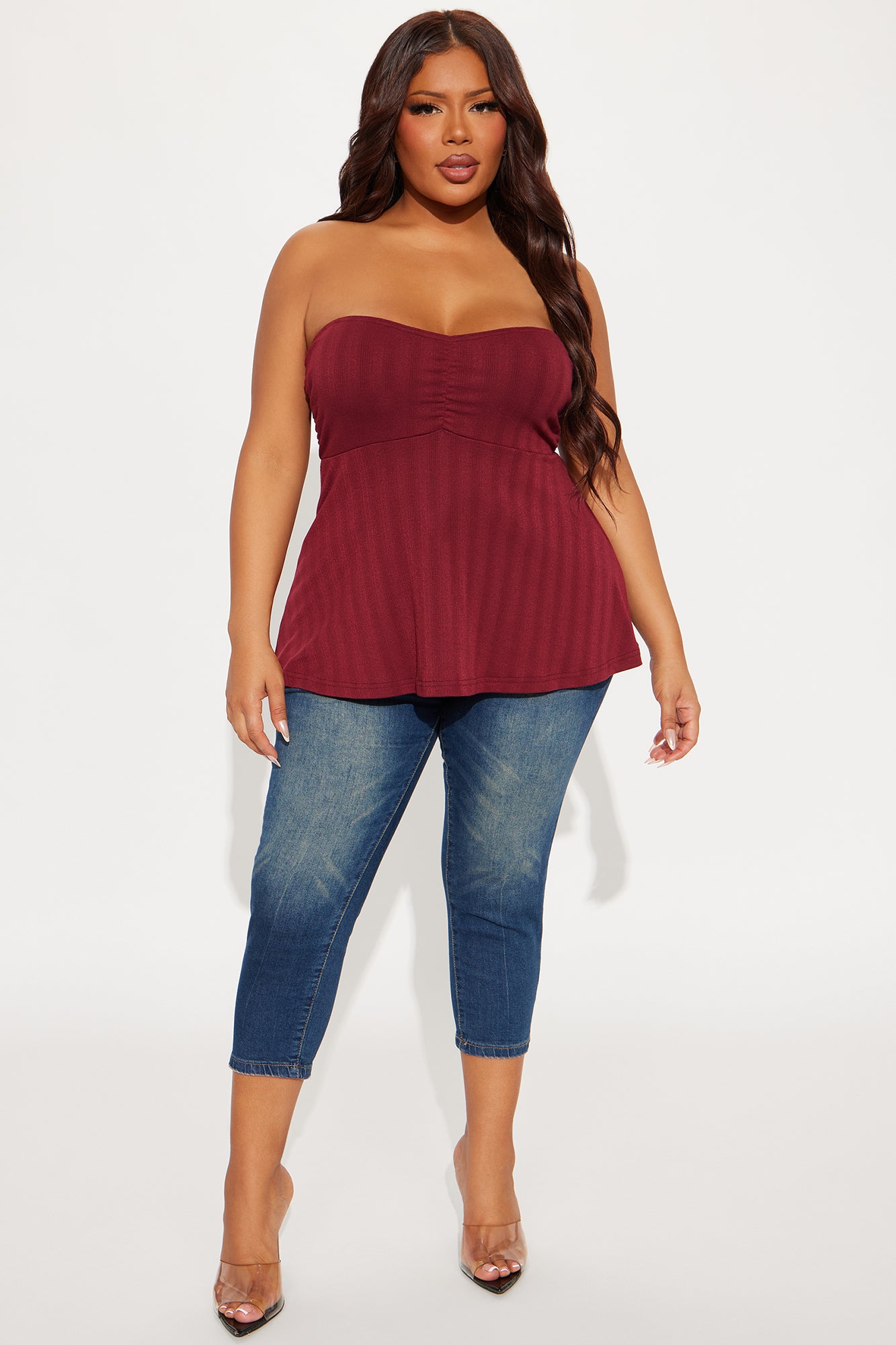 Teagan Pointelle Strapless Top - Burgundy - Image 5