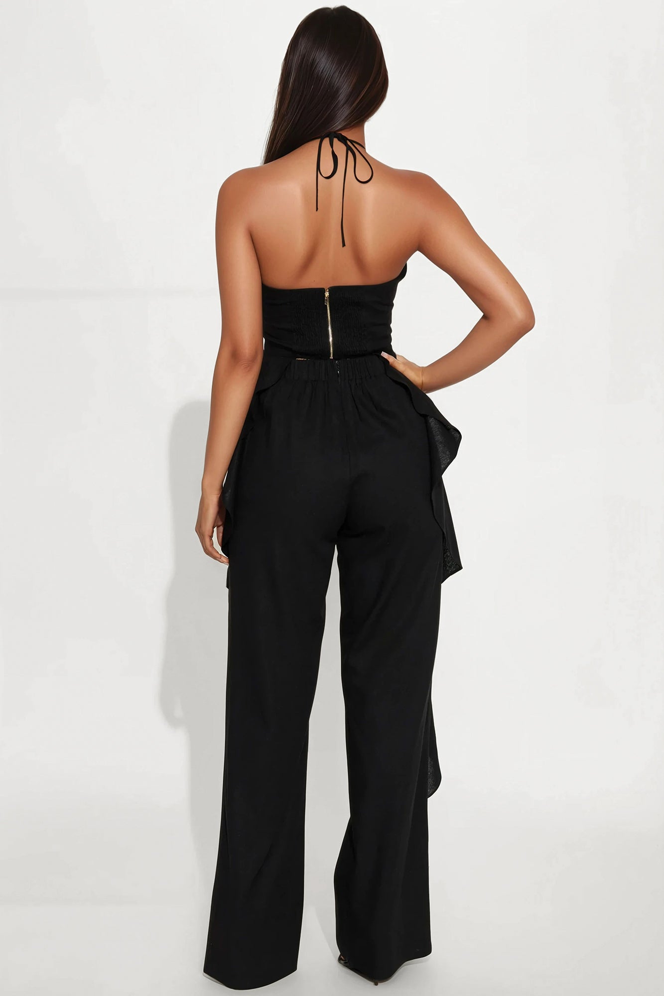 Crystal Shores Flowy Linen Pant Set - Black - Image 3