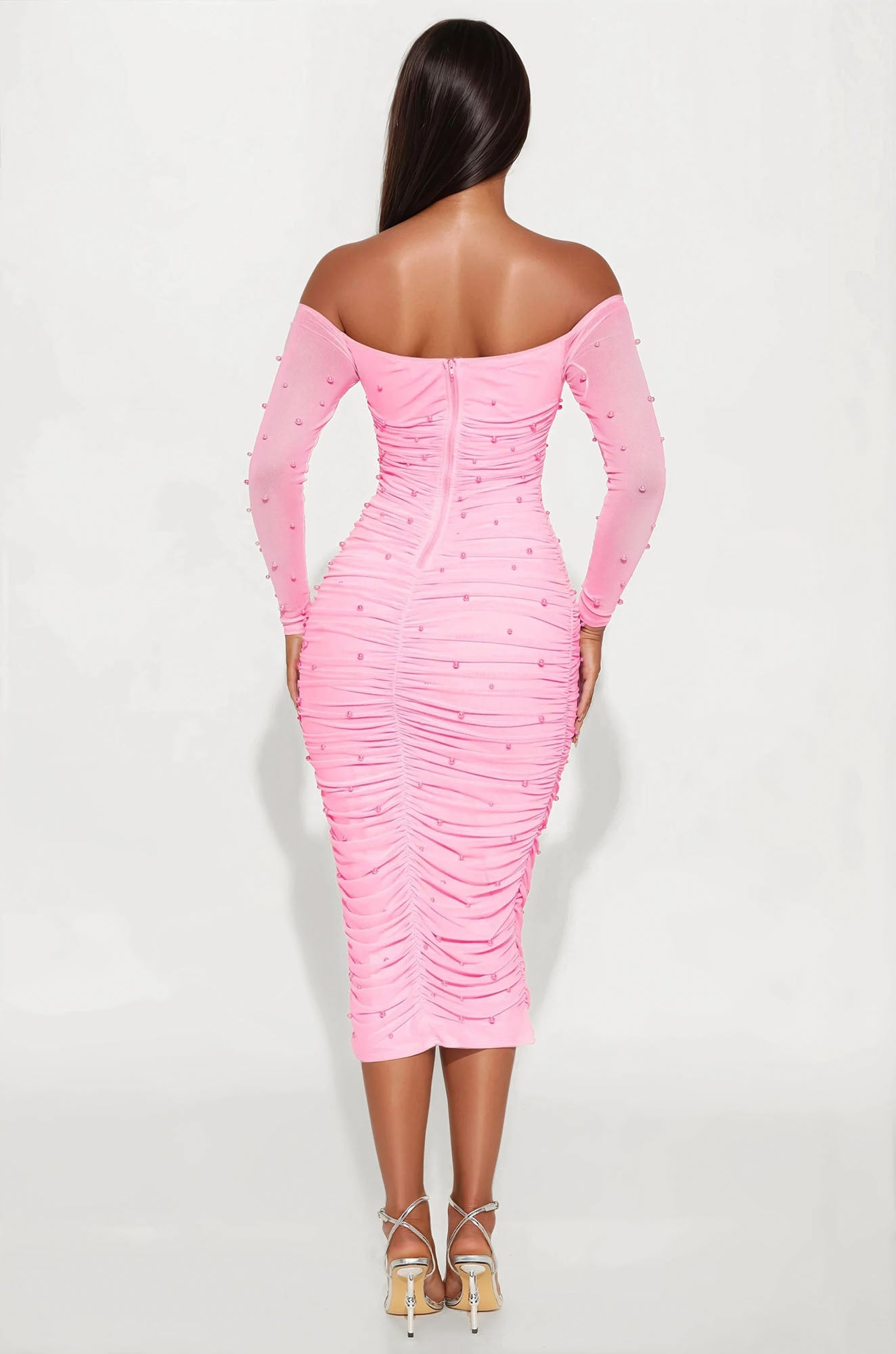 Adah Mesh Midi Dress - Pink - Image 3