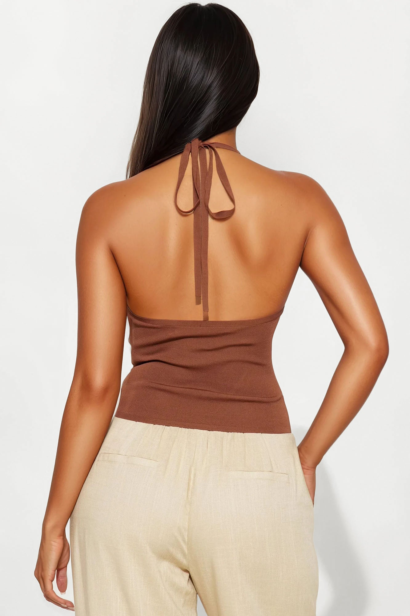 Find Me By The Seashore Beaded Halter Top - Chocolate - Image 3