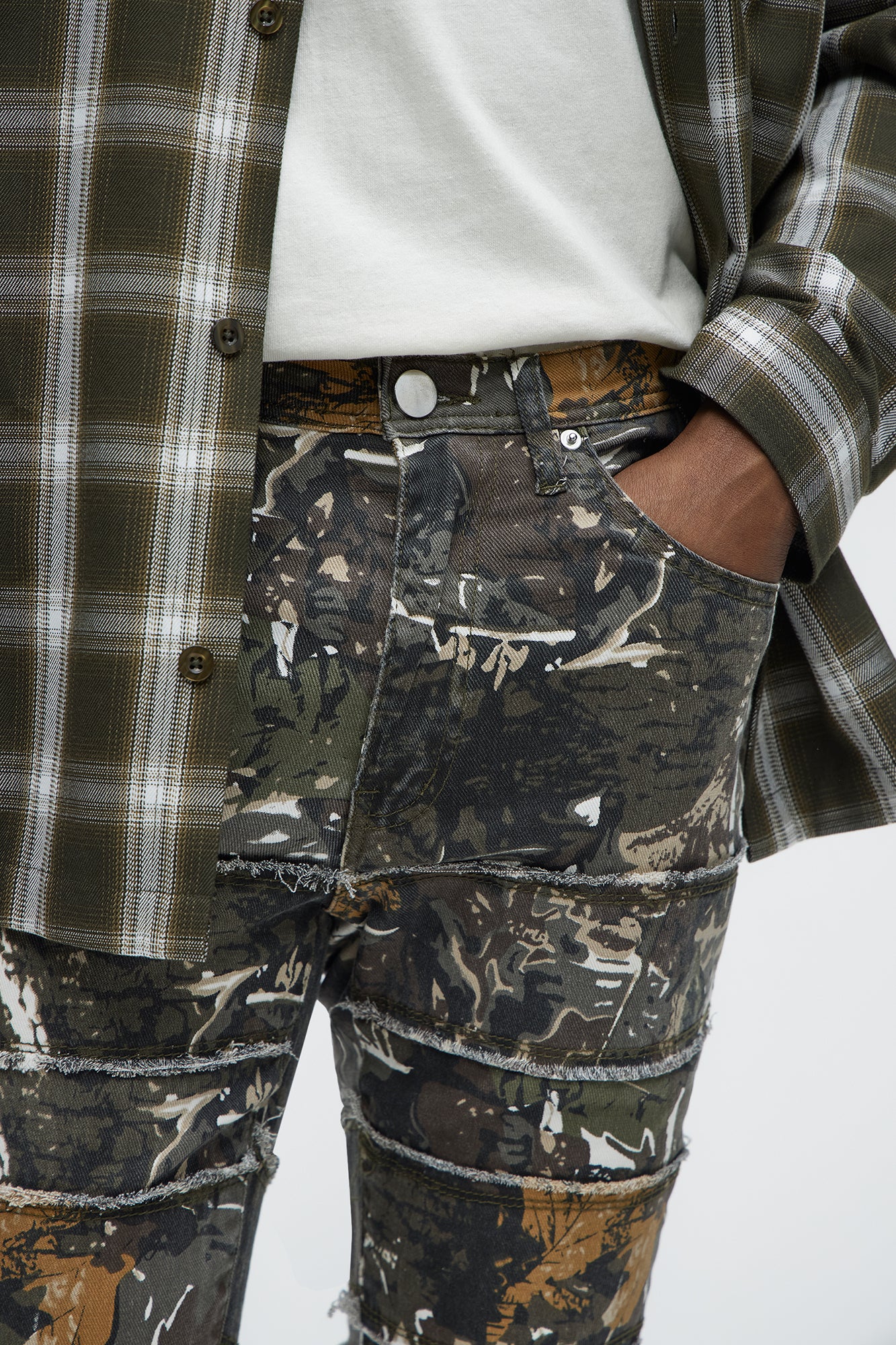 All Around Fray Stacked Skinny Flare Pants - Brown/combo - Image 3