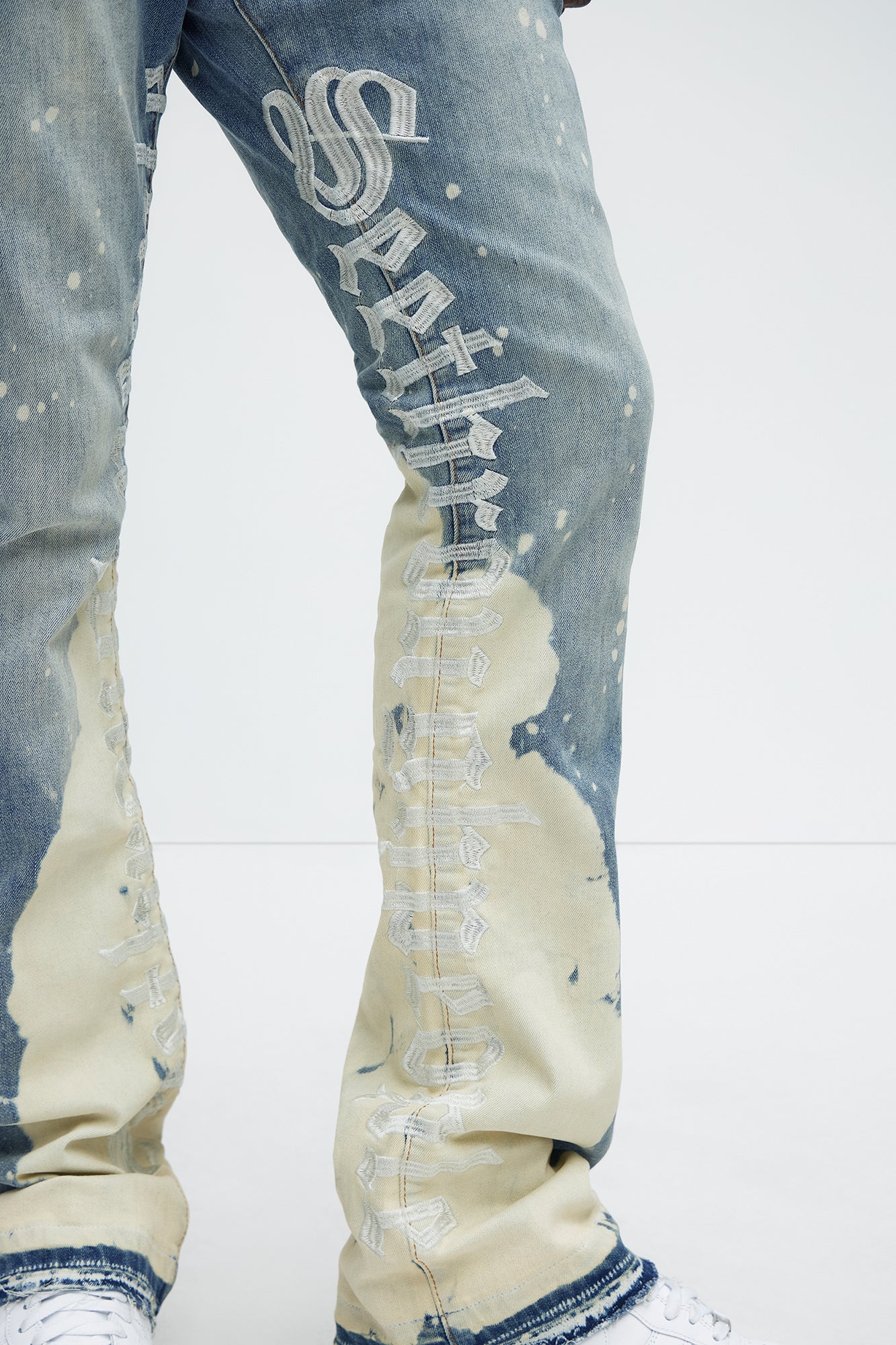 See It Through Bleached Stacked Skinny Flare Jeans - Light Wash - Image 5