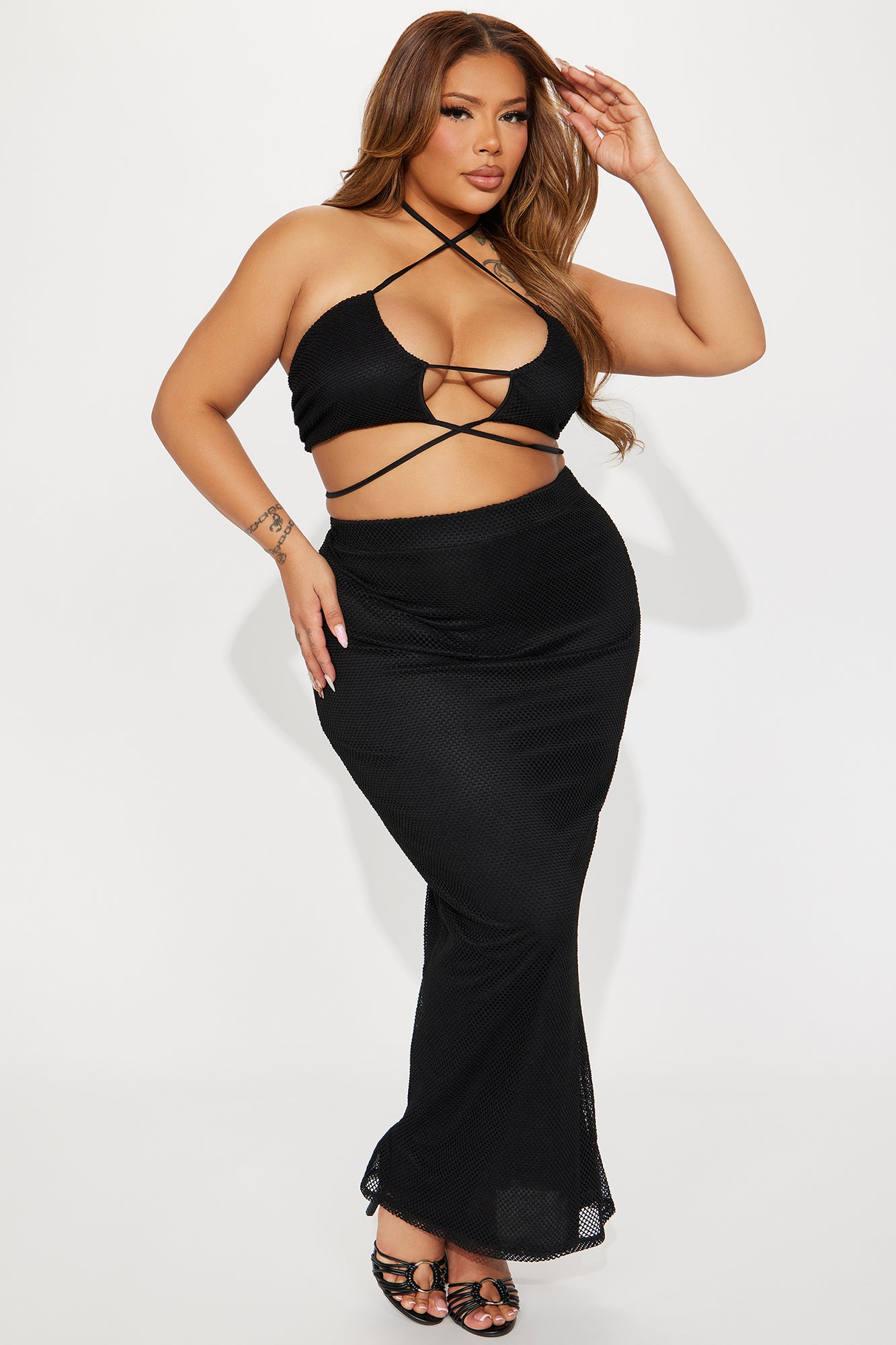 Tulum Fishnet Skirt Set - Black - Image 8