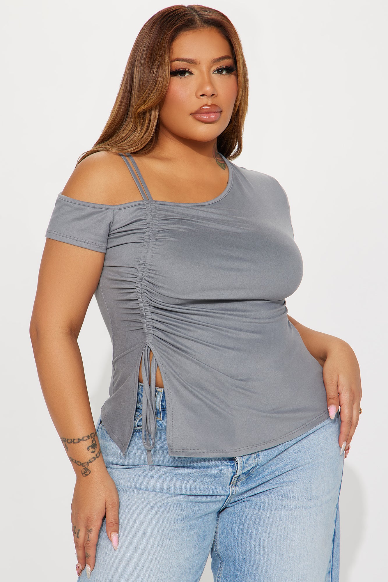 Taylor One Shoulder Top - Grey - Image 5