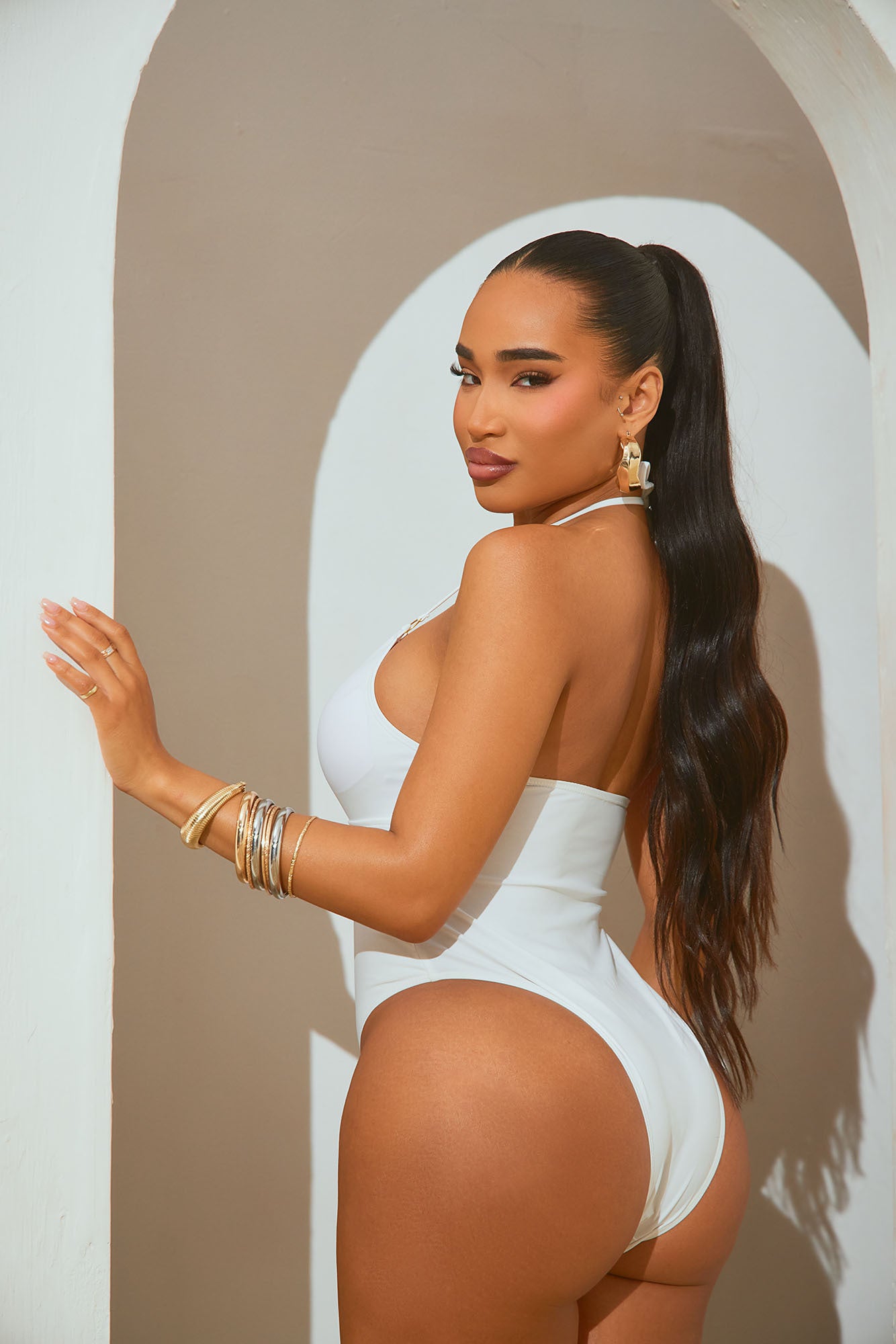 Tiana Halter 1 Piece Swimsuit - White - Image 3