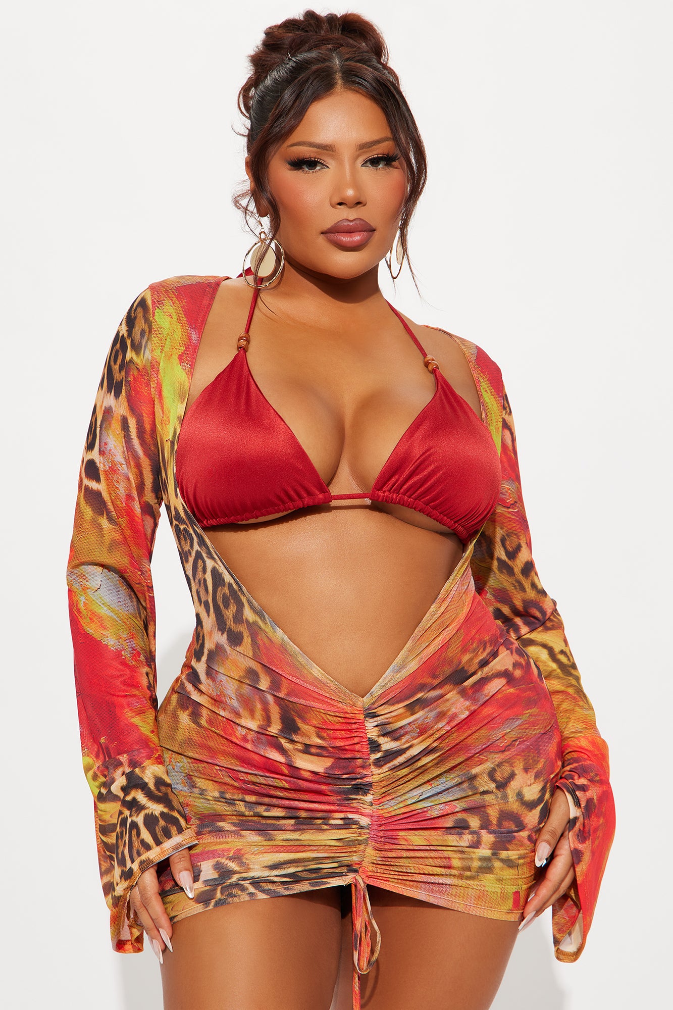 Jungle Beach 3 Piece Bikini Set - Red/combo - Image 6