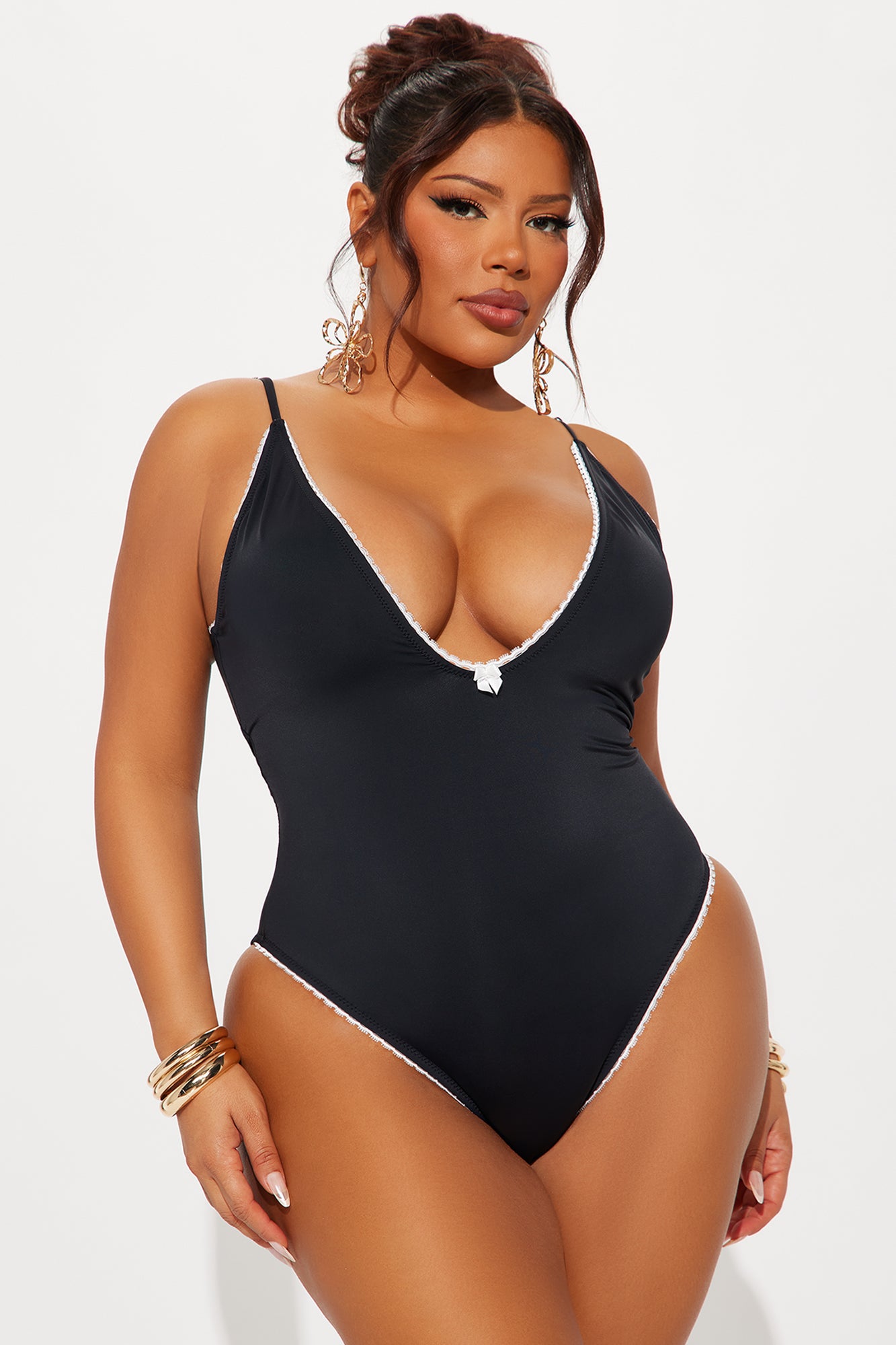 Feeling Sweet Lace Trim Bow 1 Piece Swimsuit - Black/White - Image 4