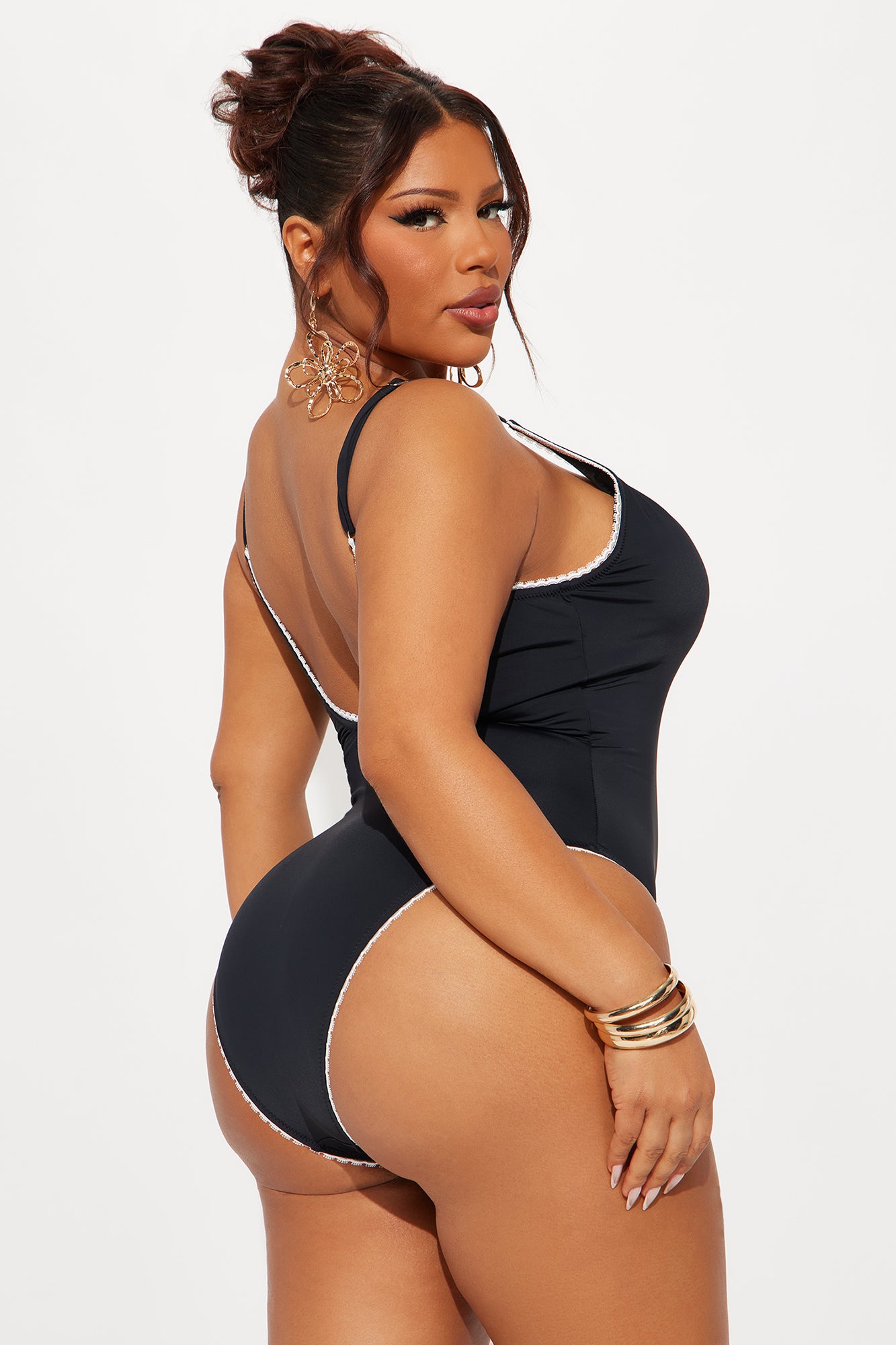 Feeling Sweet Lace Trim Bow 1 Piece Swimsuit - Black/White - Image 6