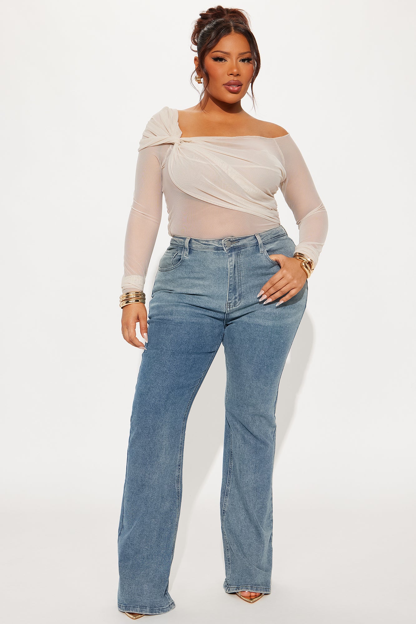 Priscilla Mesh Off Shoulder Top - Blush - Image 5