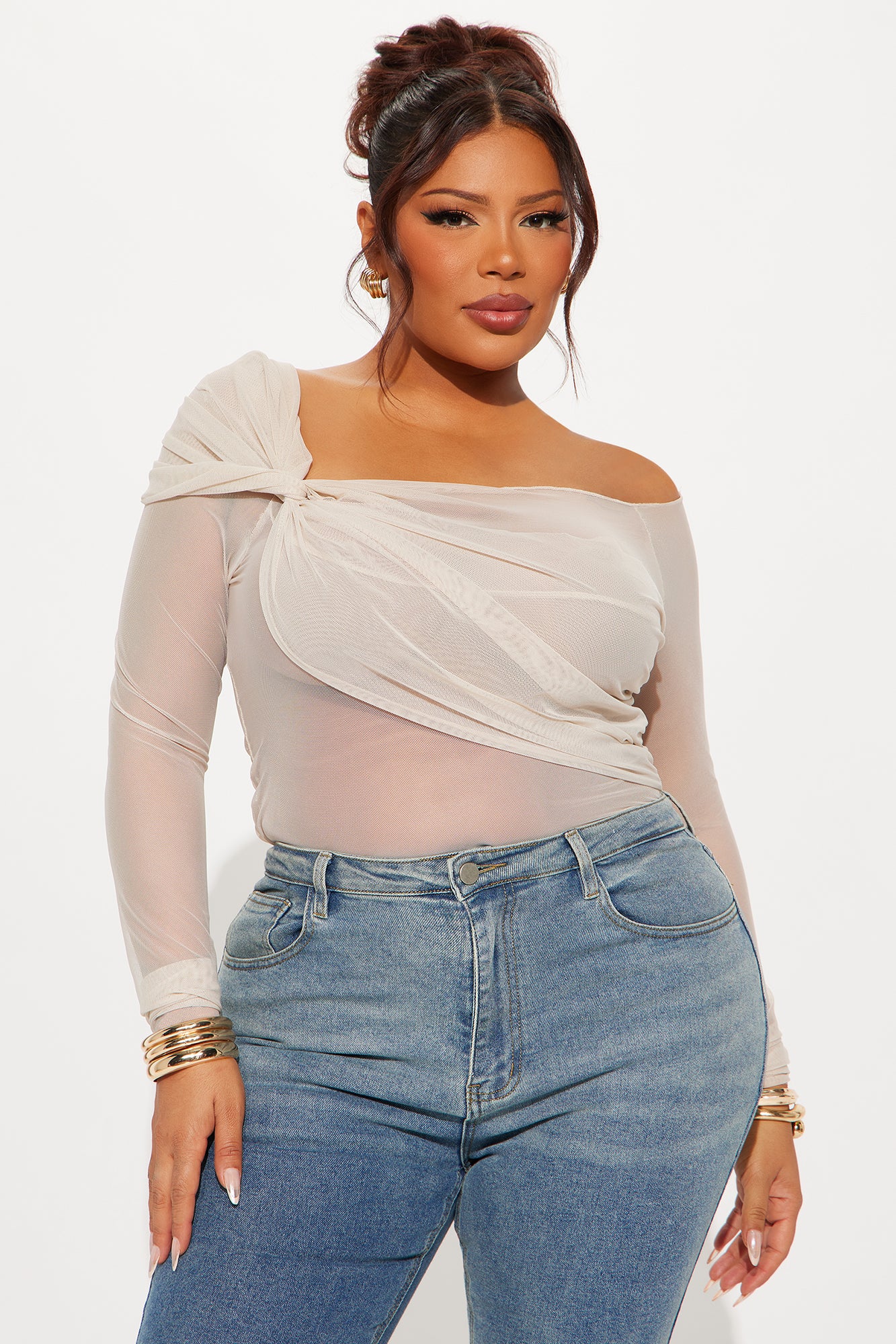 Priscilla Mesh Off Shoulder Top - Blush - Image 4