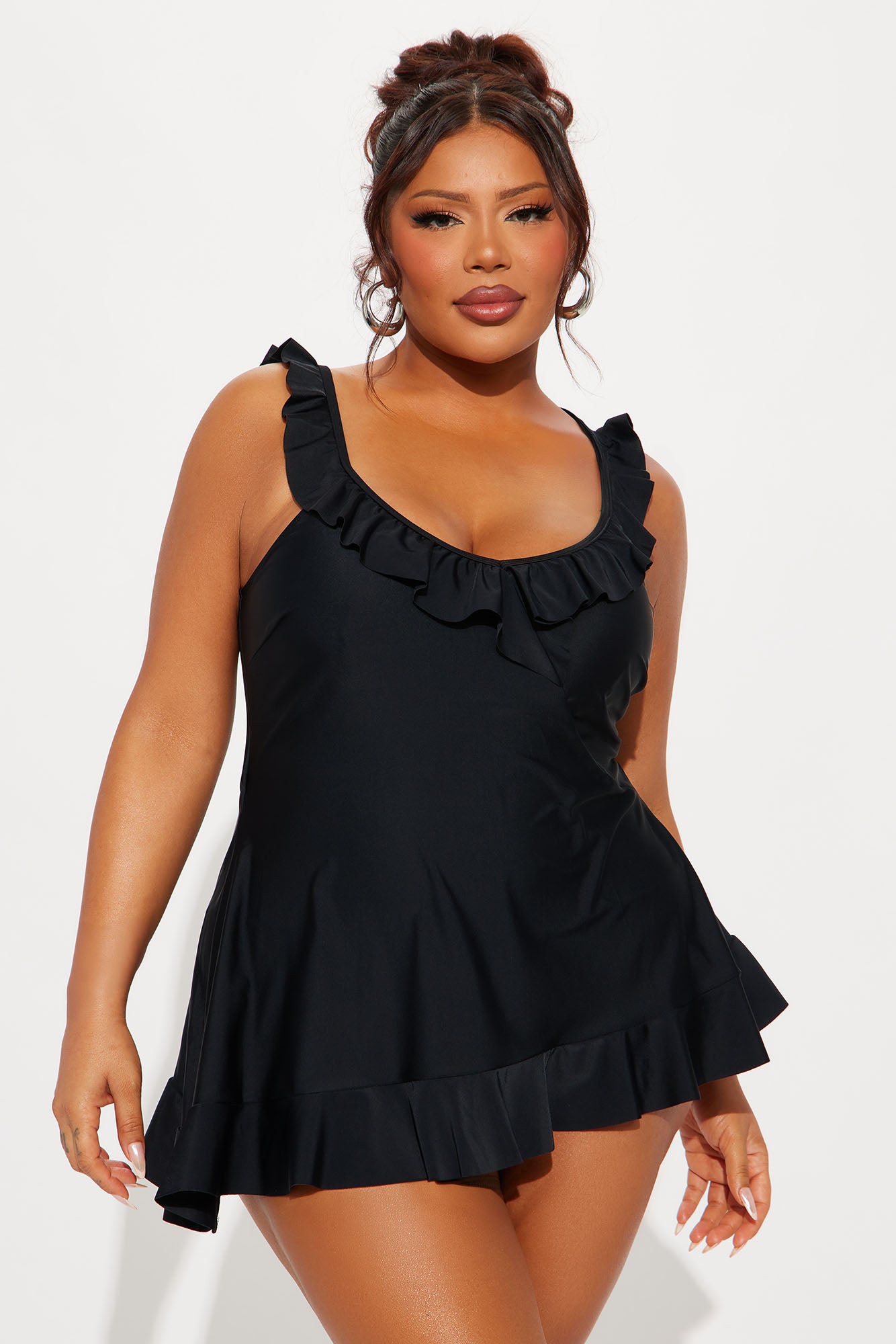 Alison Asymmetrical Ruffle Dress 1 Piece Swimsuit - Black - Image 4