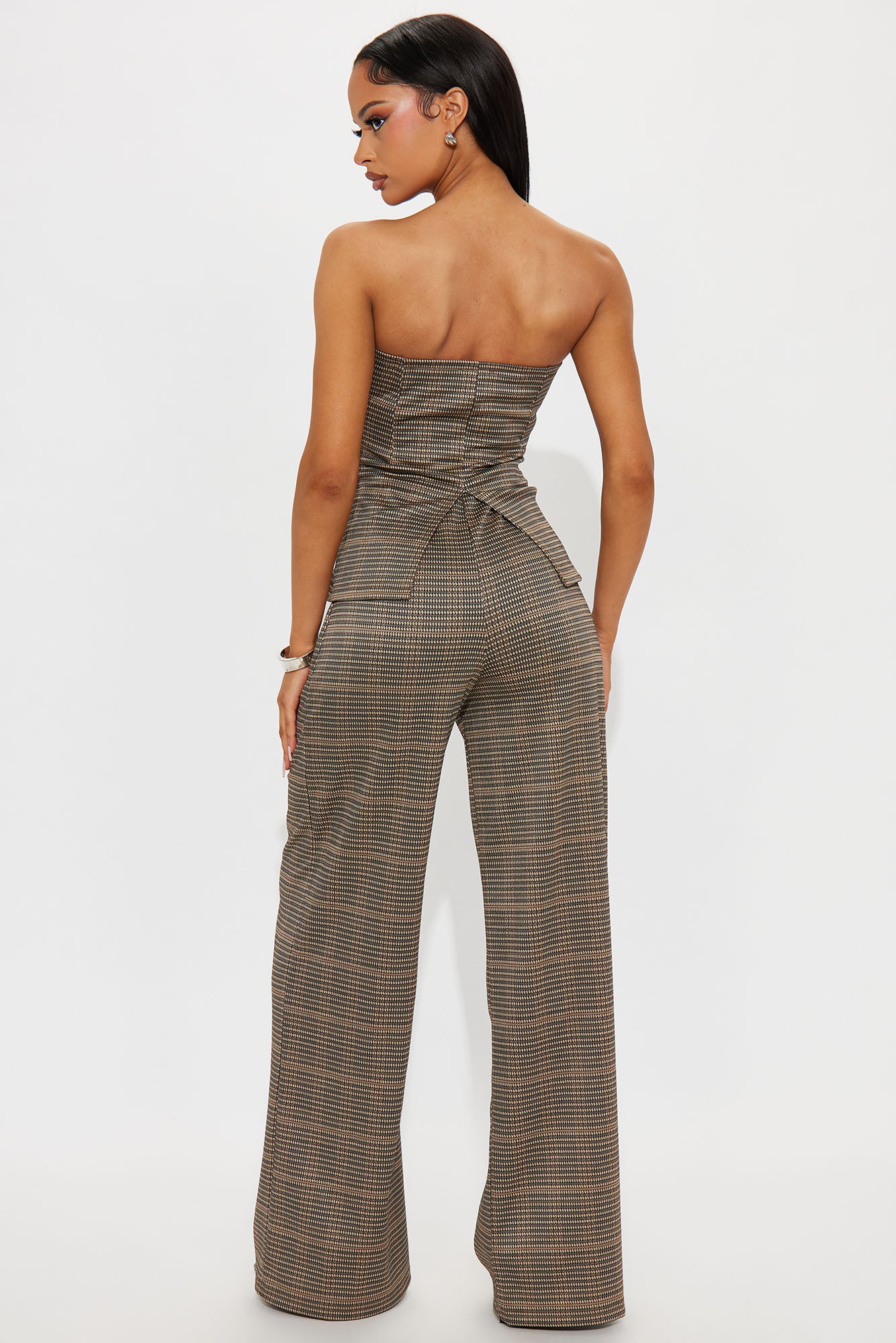 Cherylee Button Up Plaid Jumpsuit - Brown/combo - Image 3