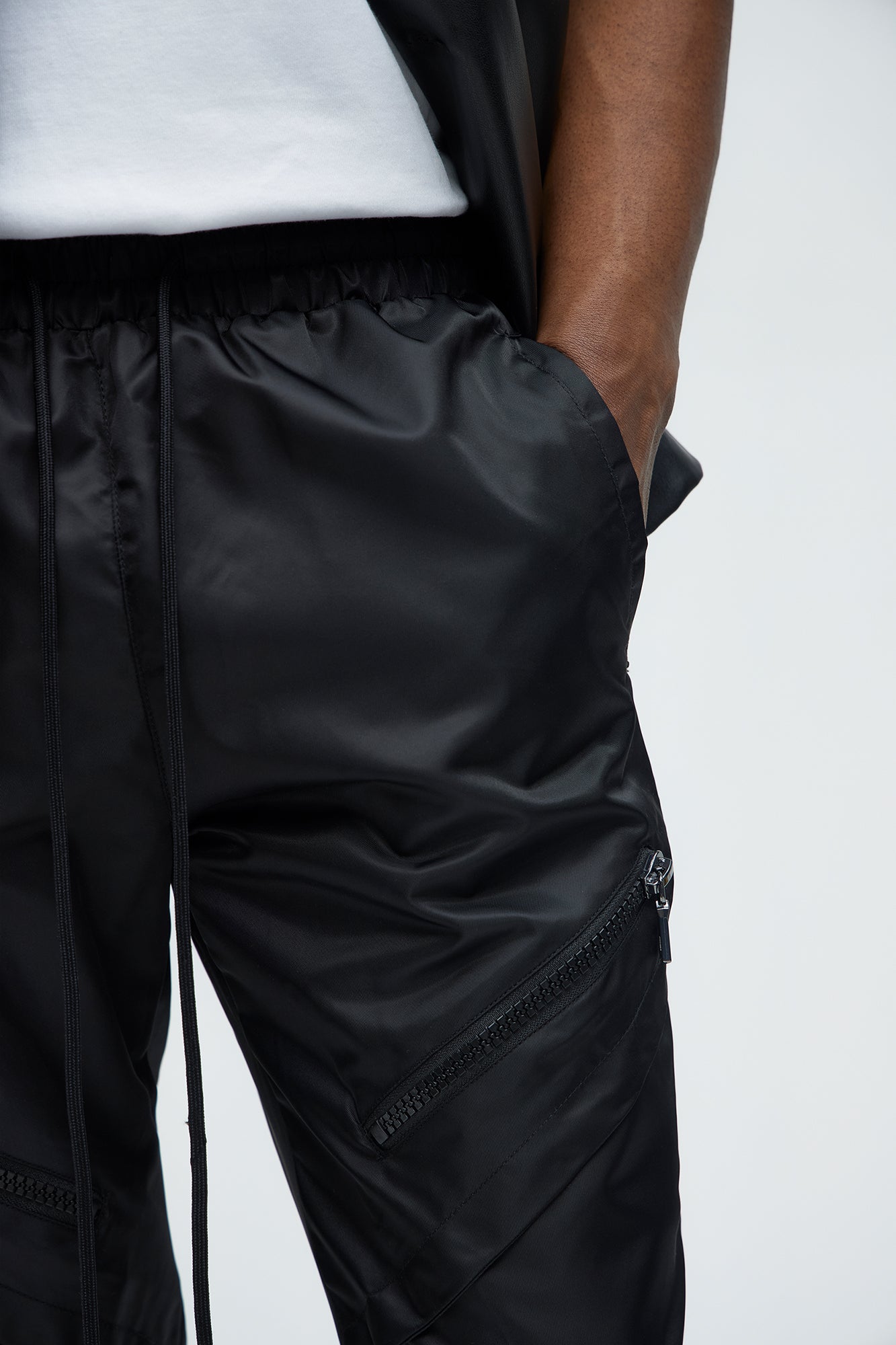 Play The Track Stacked Slim Flare Nylon Pants - Black - Image 3