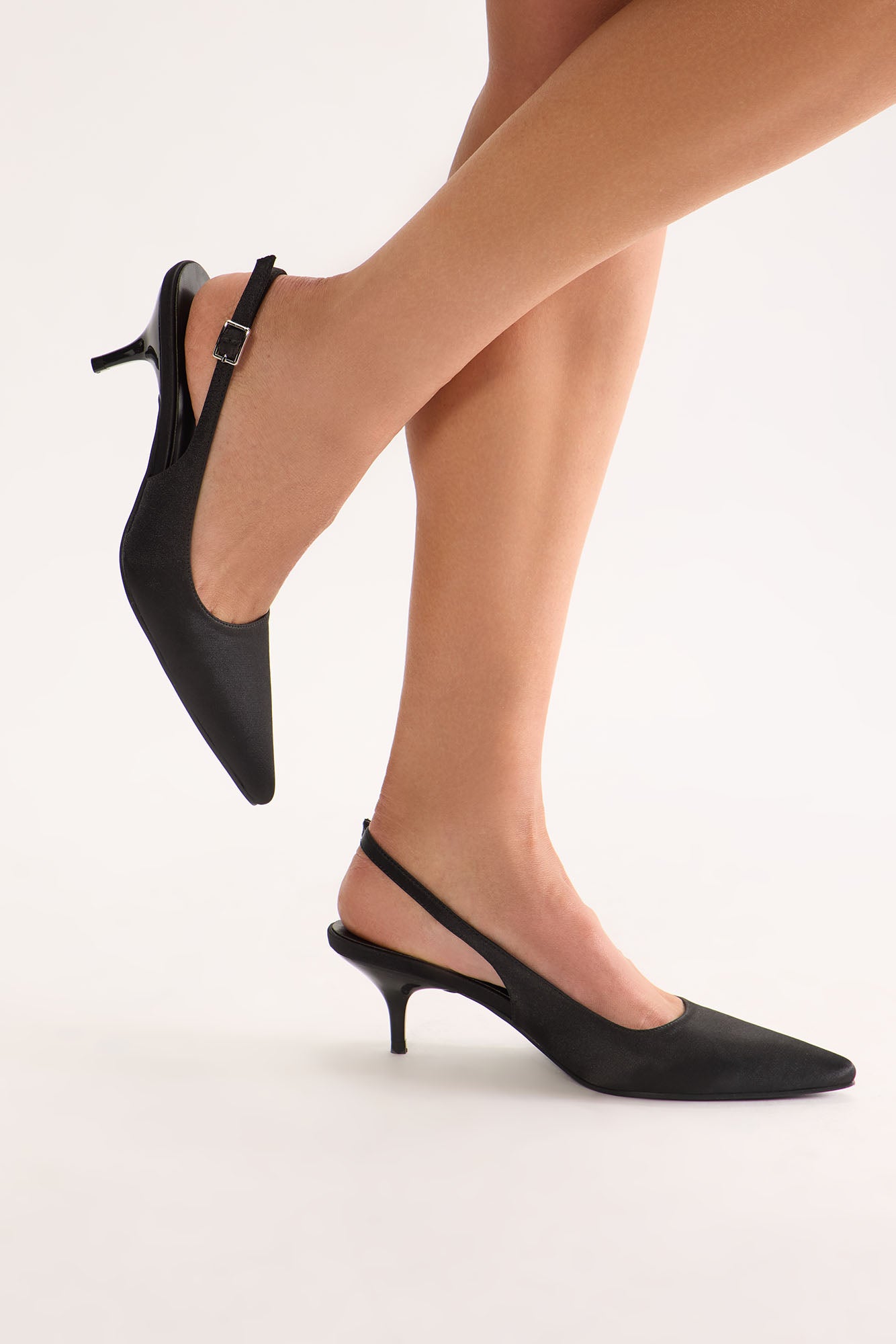 Smitten Satin Kitten Heel Pumps - Black - Image 3