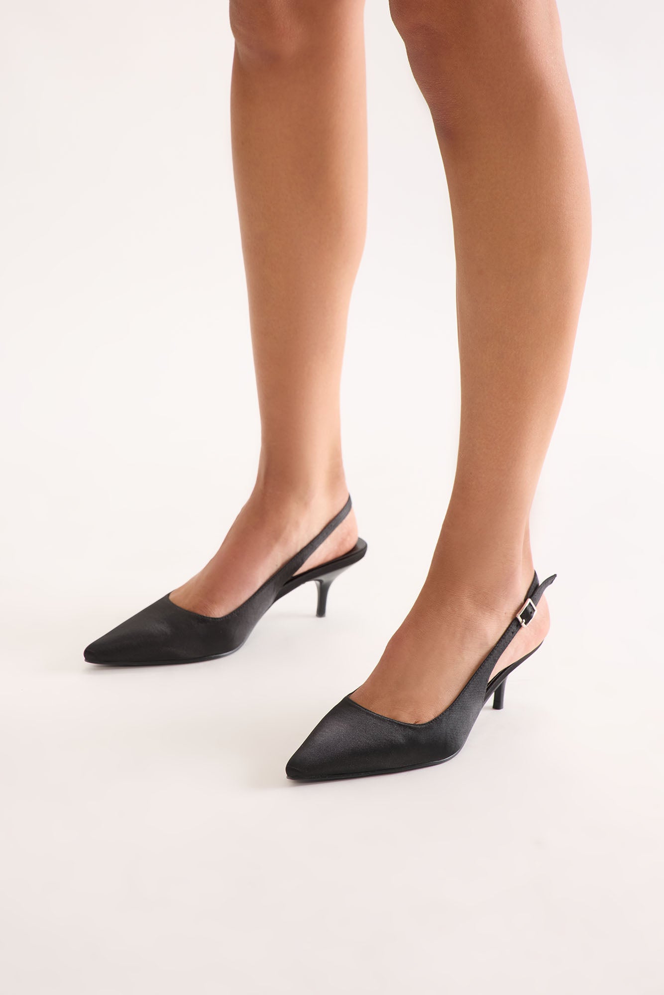 Smitten Satin Kitten Heel Pumps - Black - Image 4