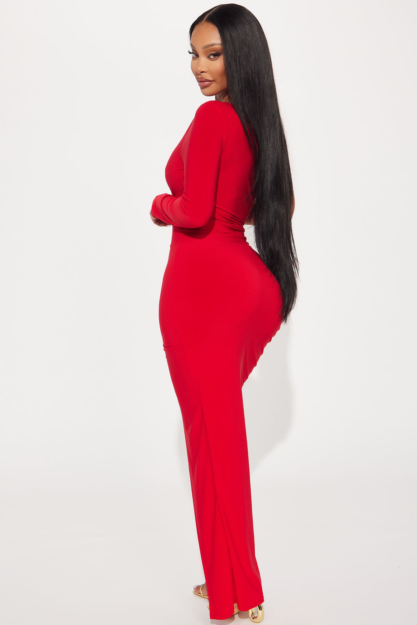 Stacy Ruched Maxi Dress - Red - Image 3
