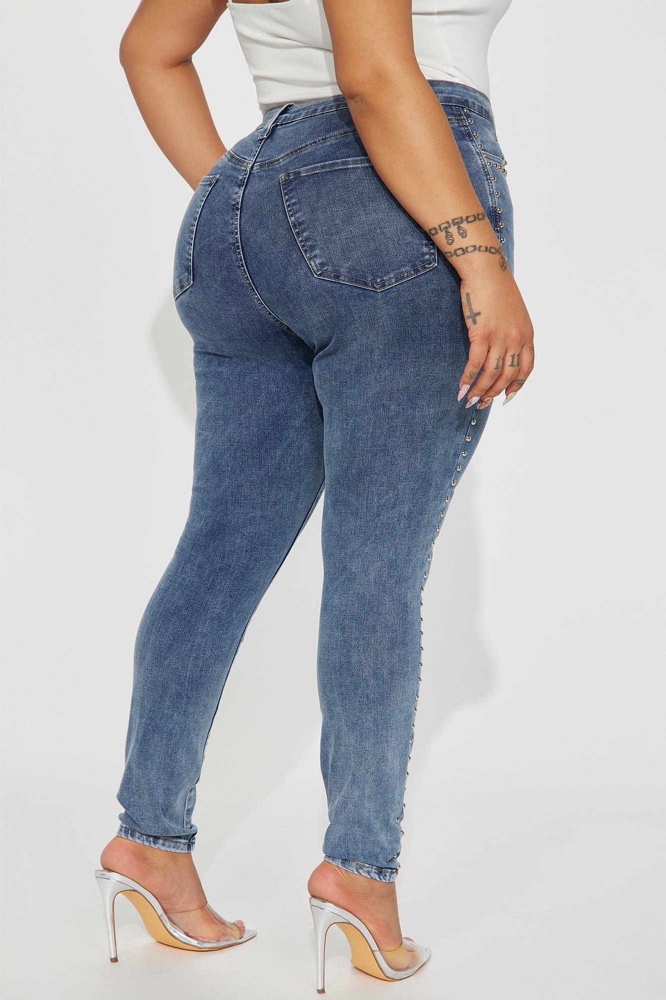 A Different Vibe Studded Stretch Skinny Jeans - Medium Wash - Image 8