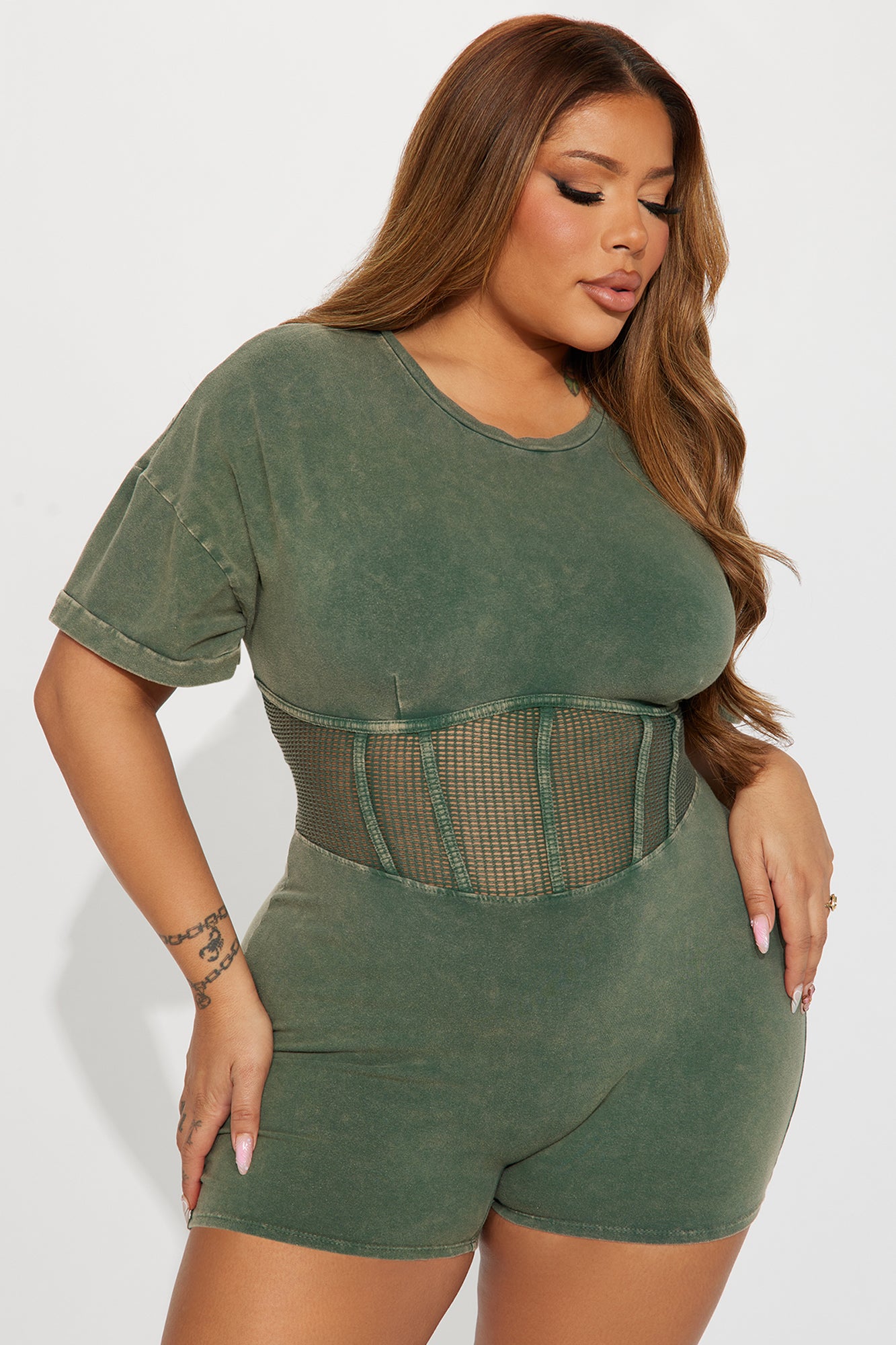 Call Me Later Washed Romper - Olive - Image 4