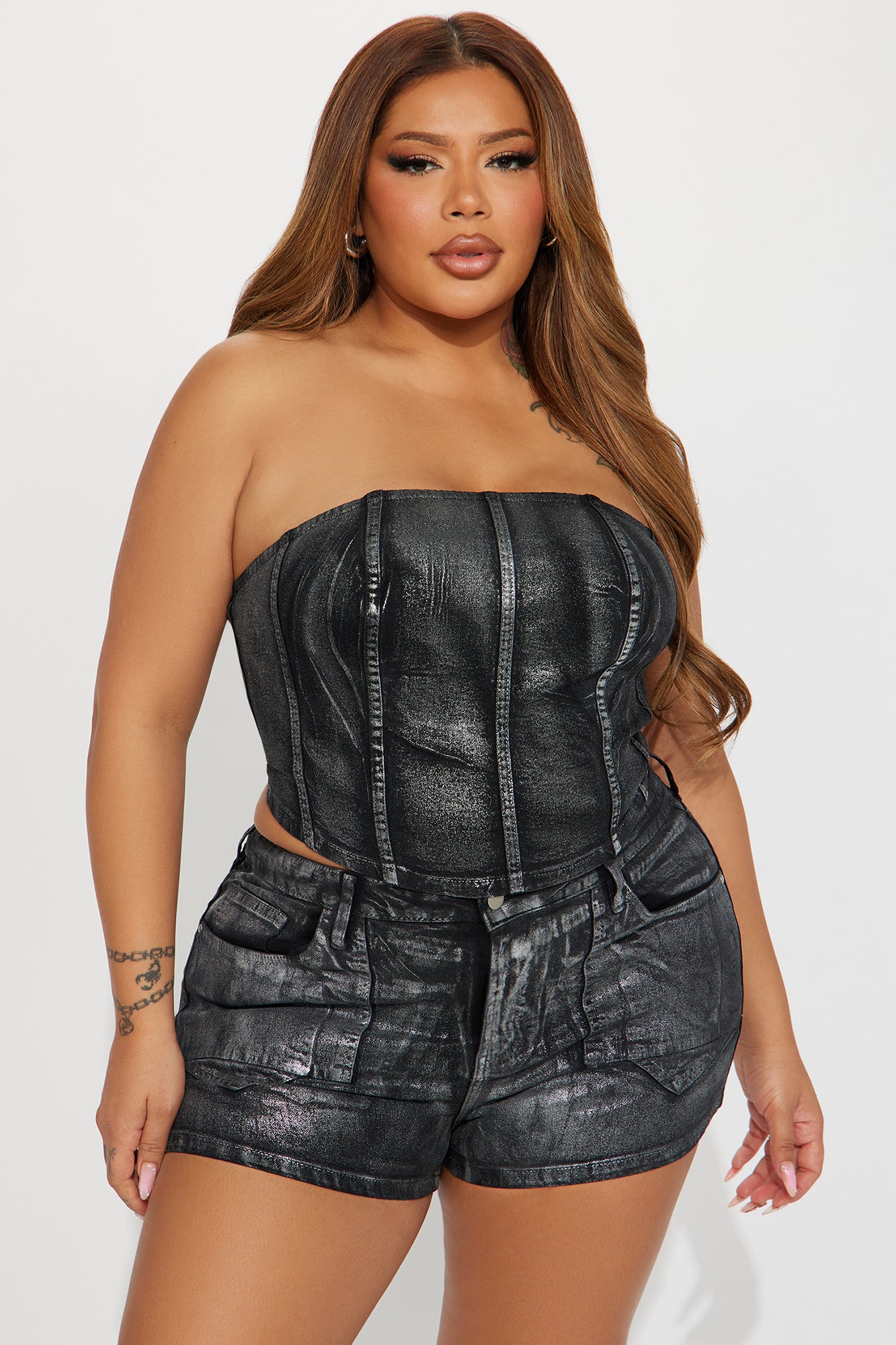 Sylvia Strapless Denim Corset - Black - Image 4