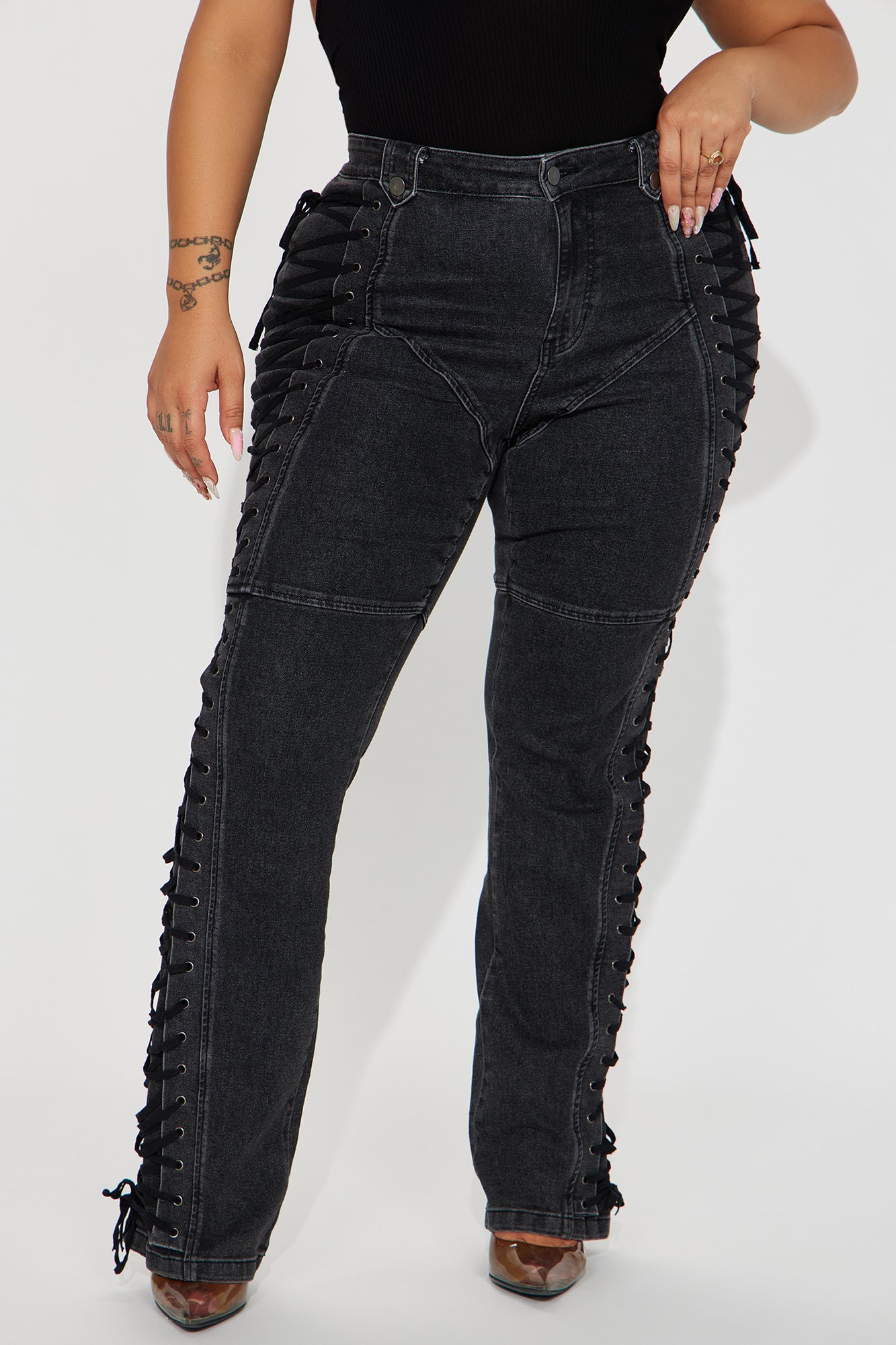 After Hours Lace Up Flare Pant - Black - Image 6