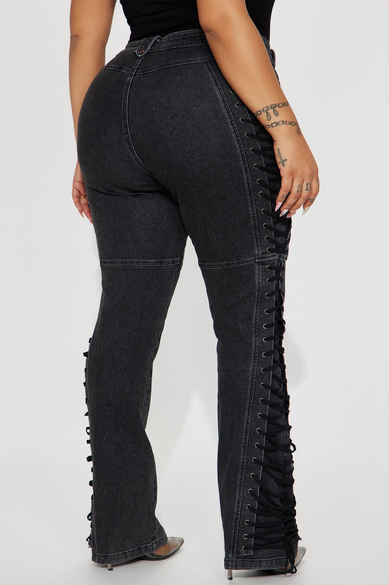 After Hours Lace Up Flare Pant - Black - Image 8