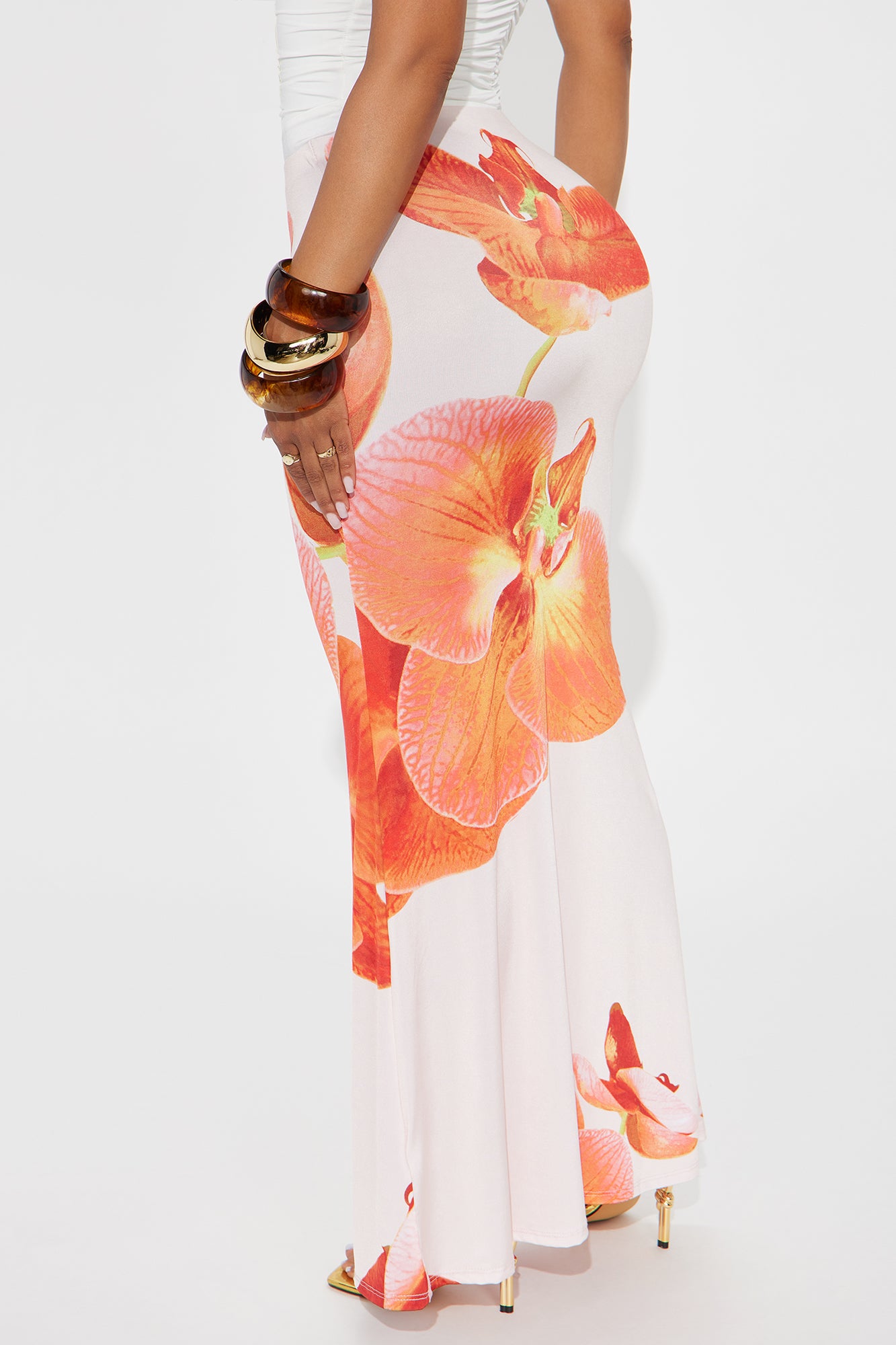 Liliana Floral Satin Maxi Skirt - Orange/combo - Image 3