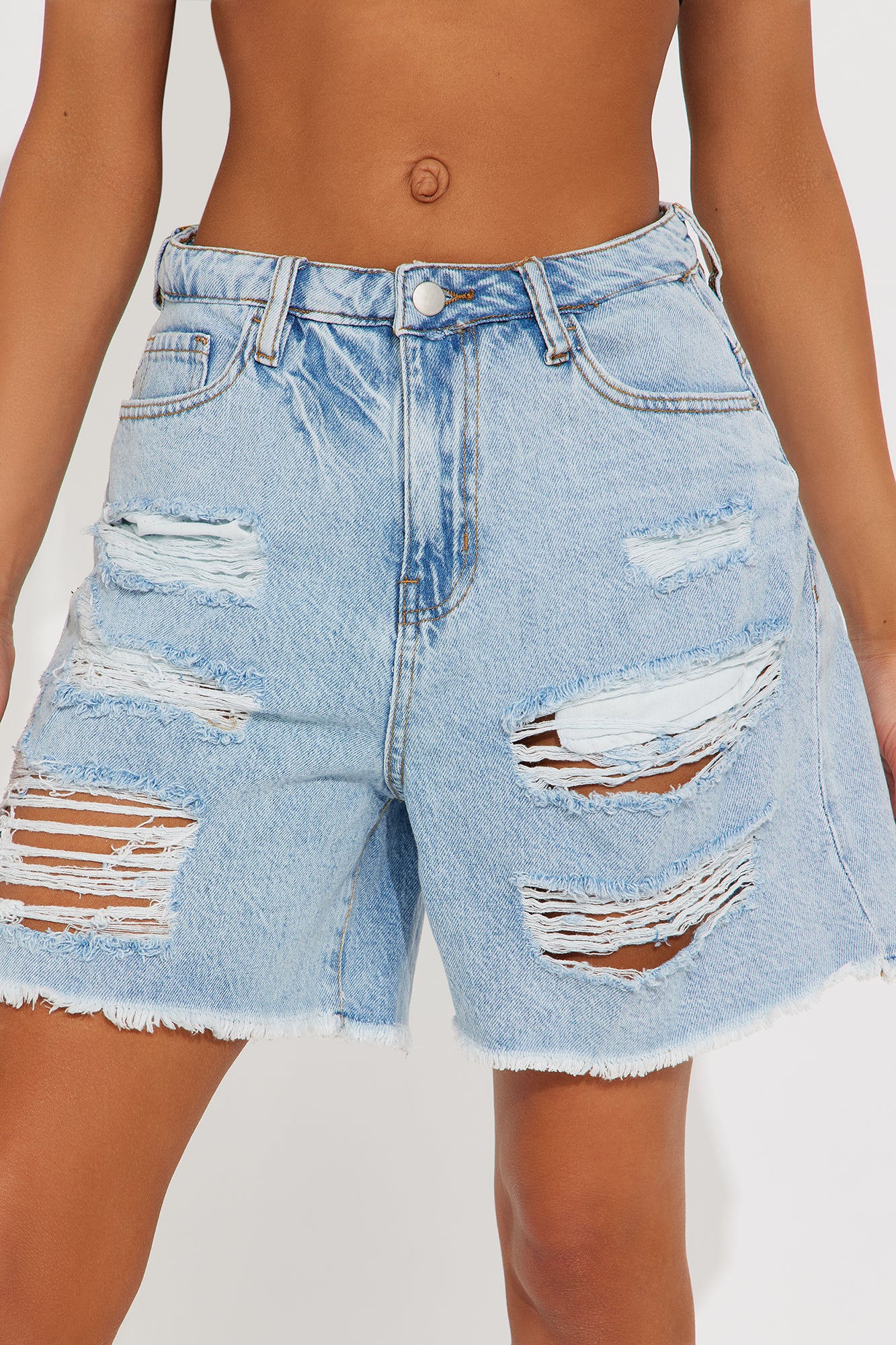 Wanna Fall In Love Ripped Denim Shorts - Light Wash - Image 3