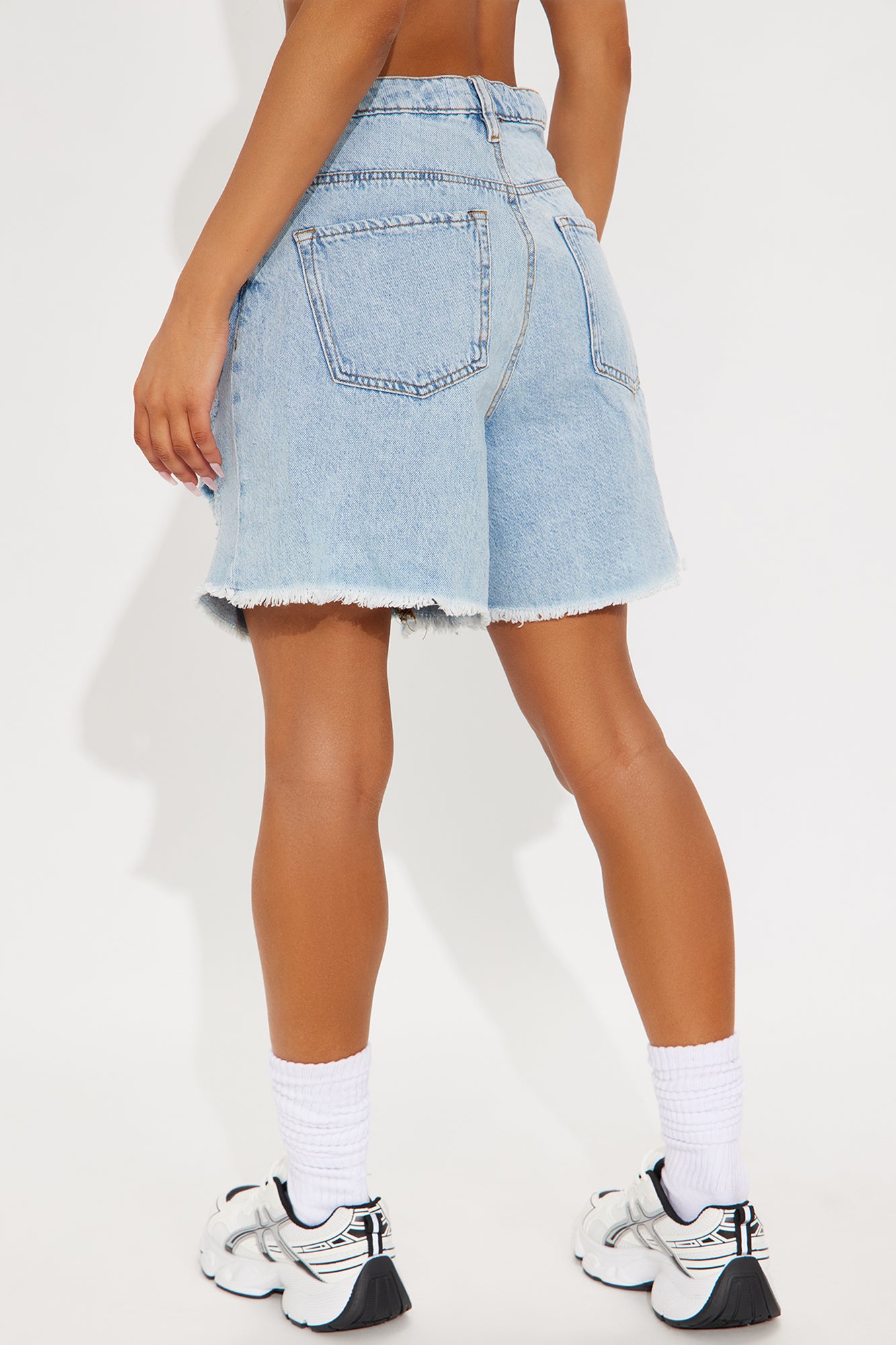 Wanna Fall In Love Ripped Denim Shorts - Light Wash - Image 4