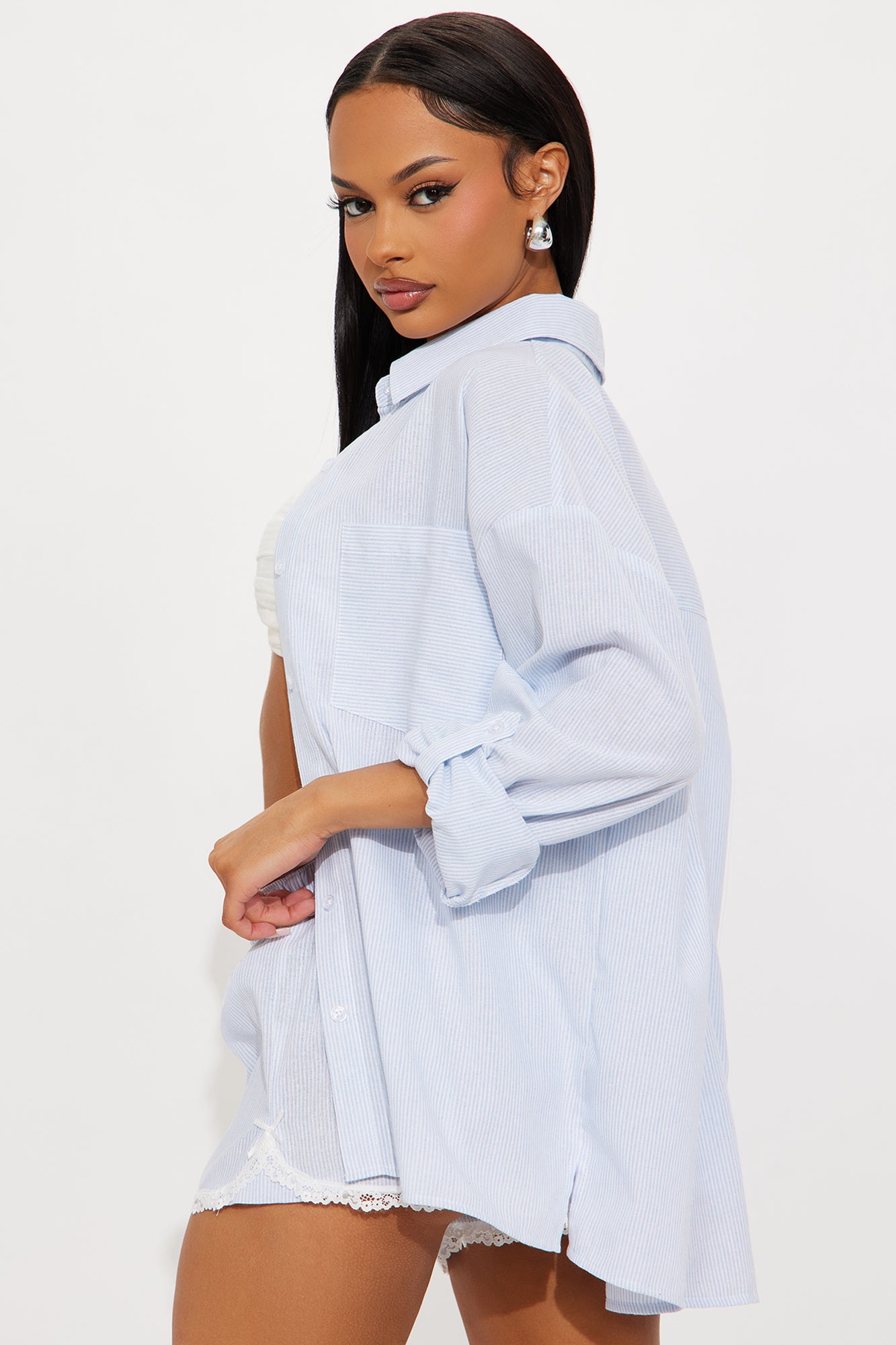 So Cute Lace Trim Boxer Short Set - Blue - Image 3