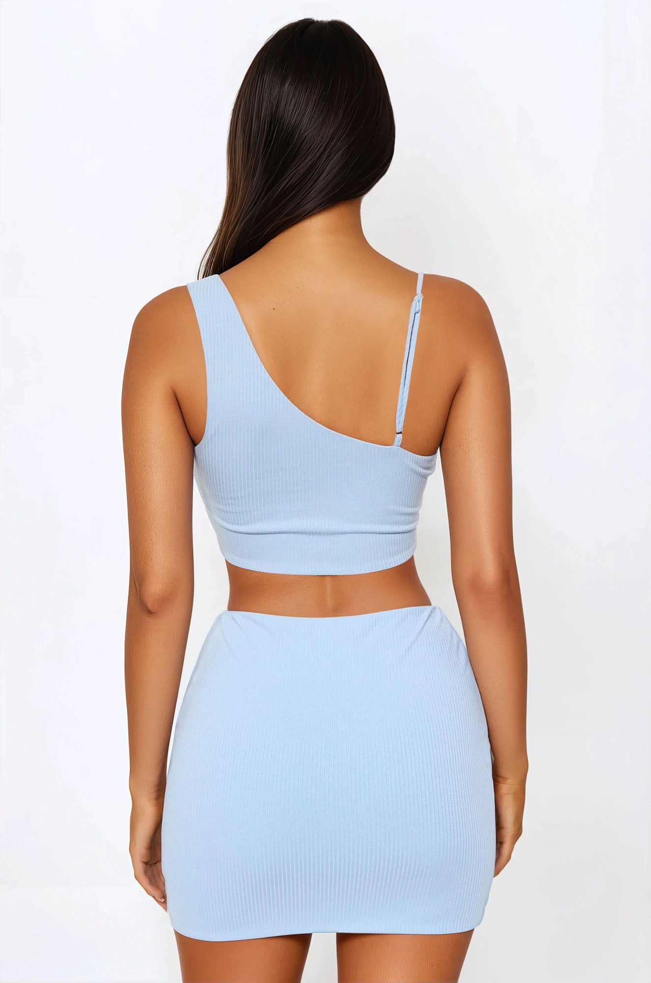 Sunny Cove Ribbed Mini Skirt Set - Light Blue - Image 3