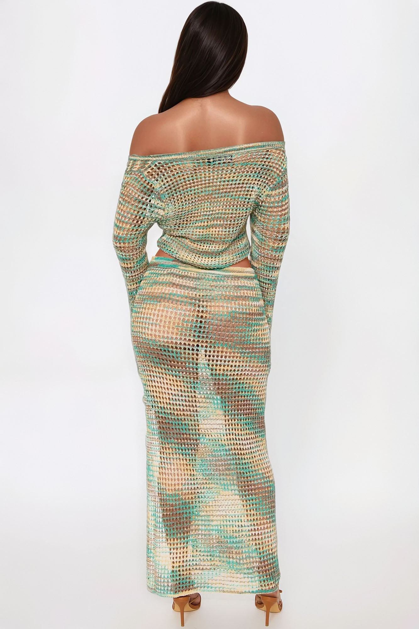 Riley Crochet Off Shoulder Maxi Skirt Set - Green/combo - Image 3