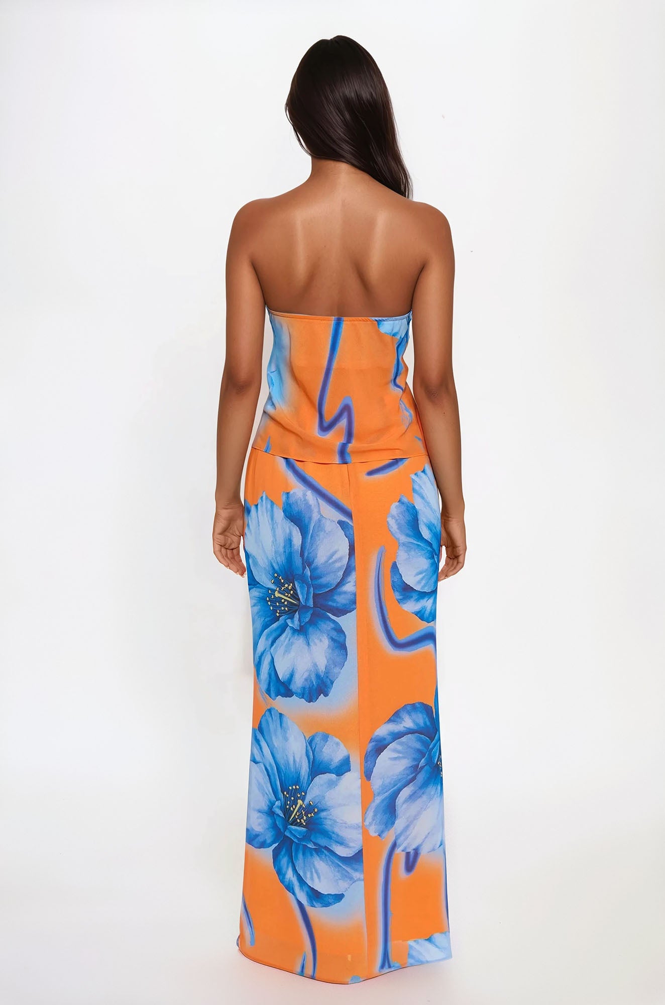 Hibiscus Escape Floral Maxi Skirt Set - Orange/combo - Image 3
