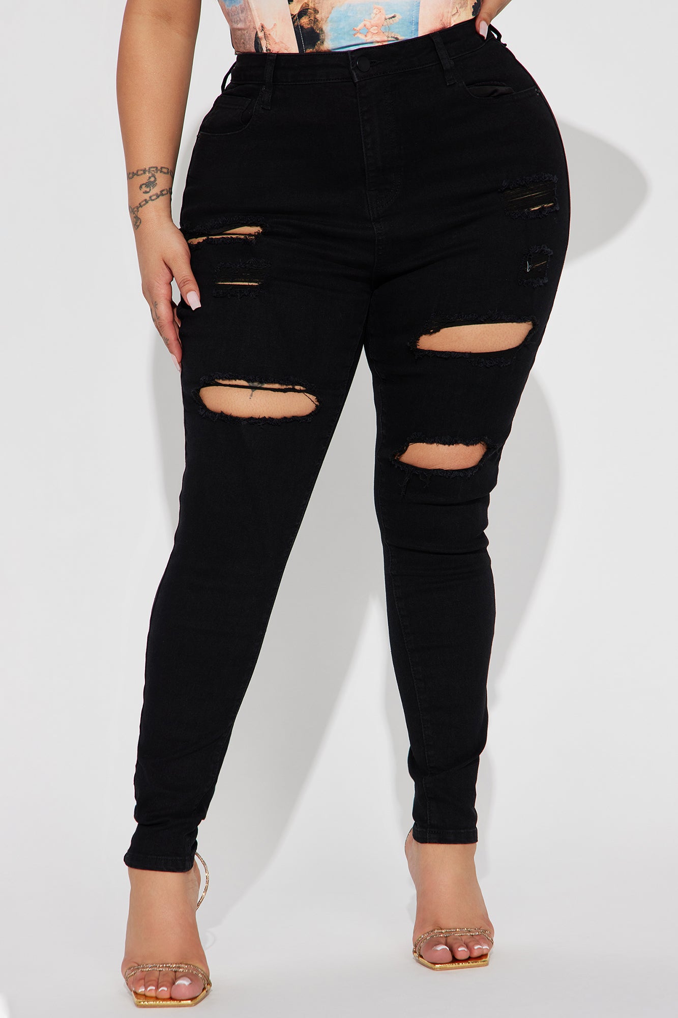 Decker Ripped High Rise Stretch Skinny Jeans - Black - Image 5