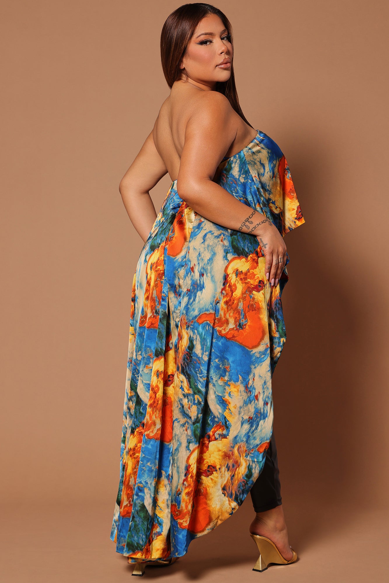 Eva High Low Satin Top - Royal/combo - Image 6