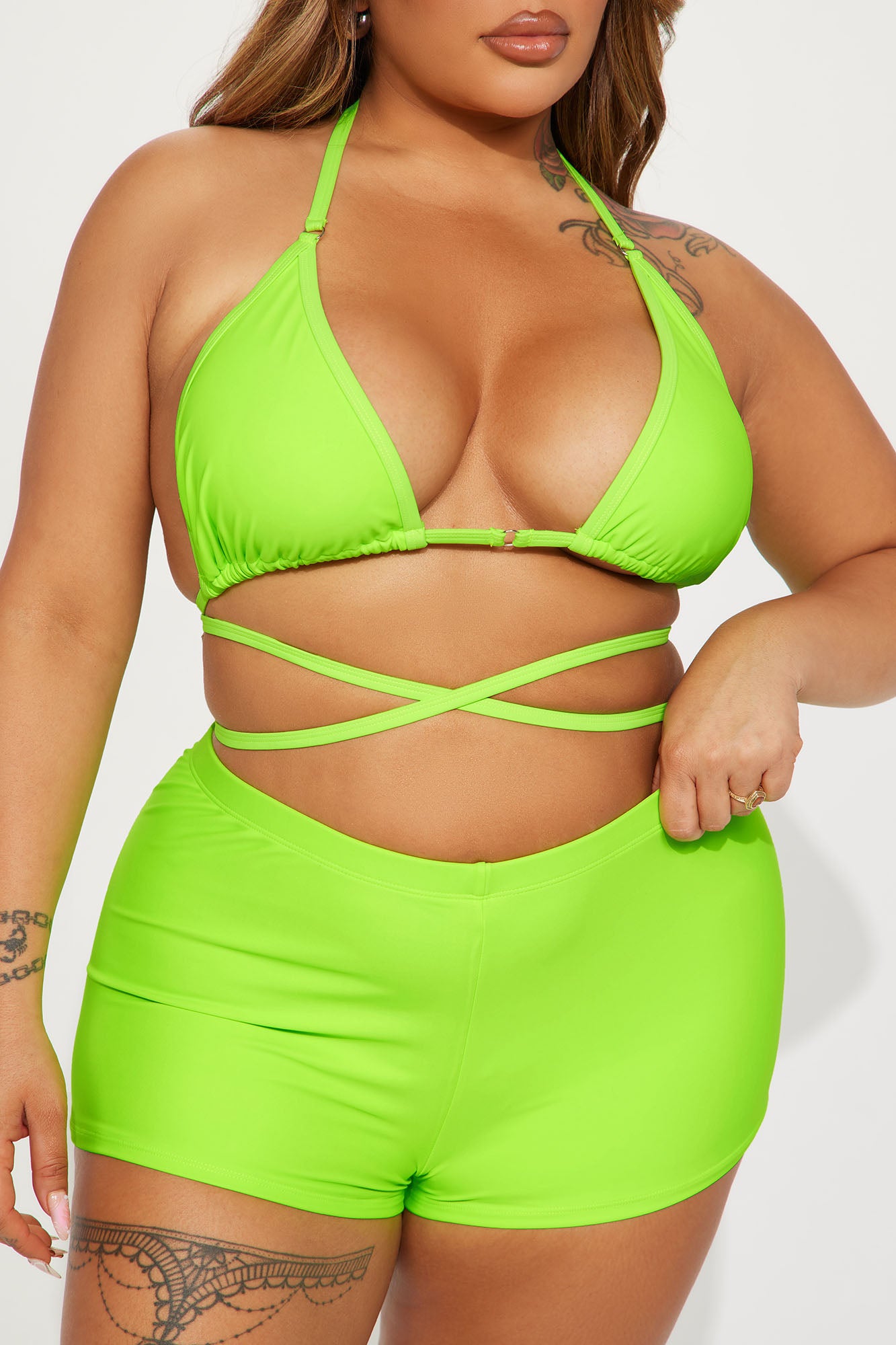 Miley Triangle 2 Piece Boyshort Bikini  - Green - Image 5