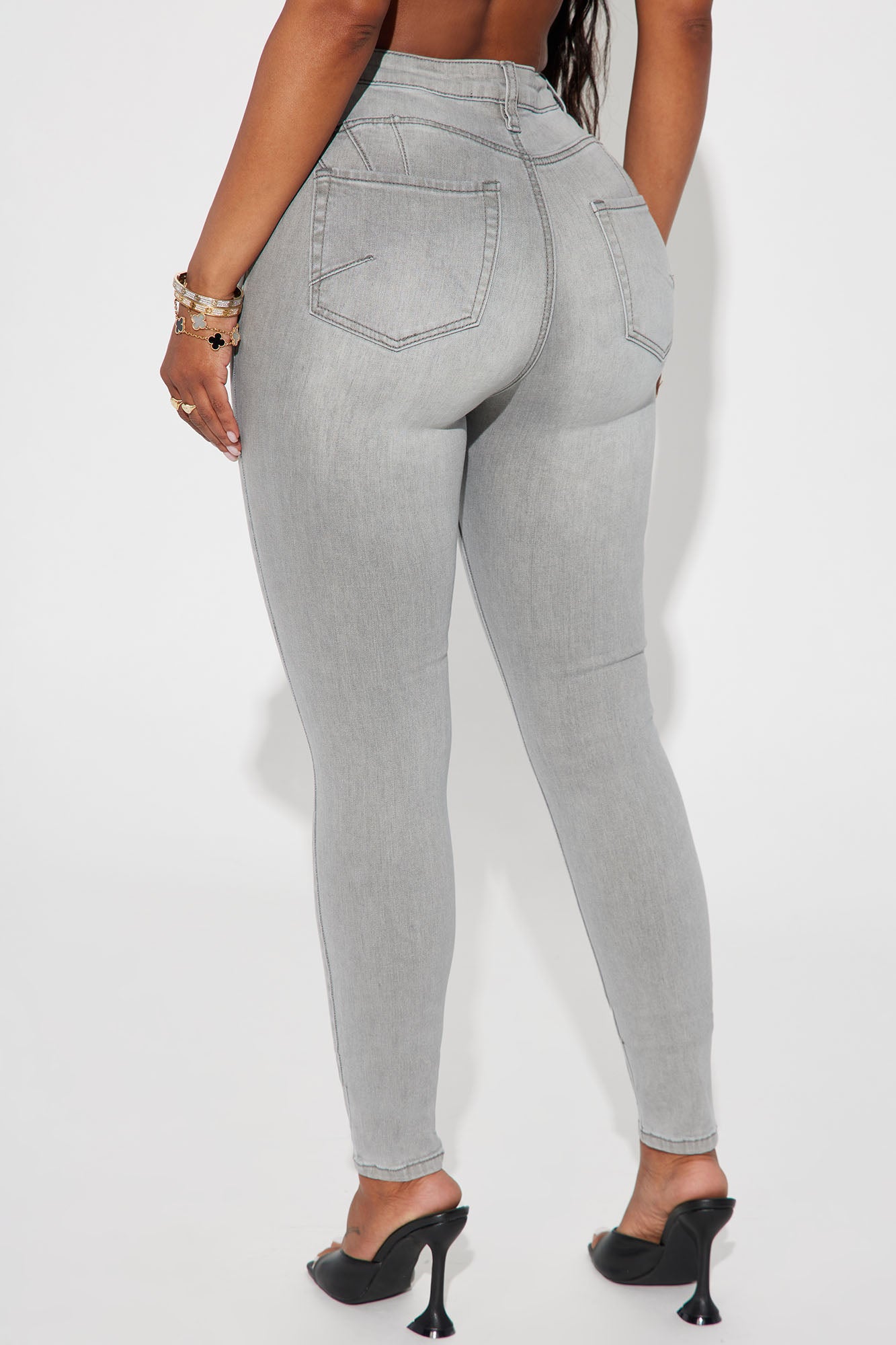 Beacon Booty Lifting Ripped High Rise Stretch Skinny Jeans - Grey - Image 3