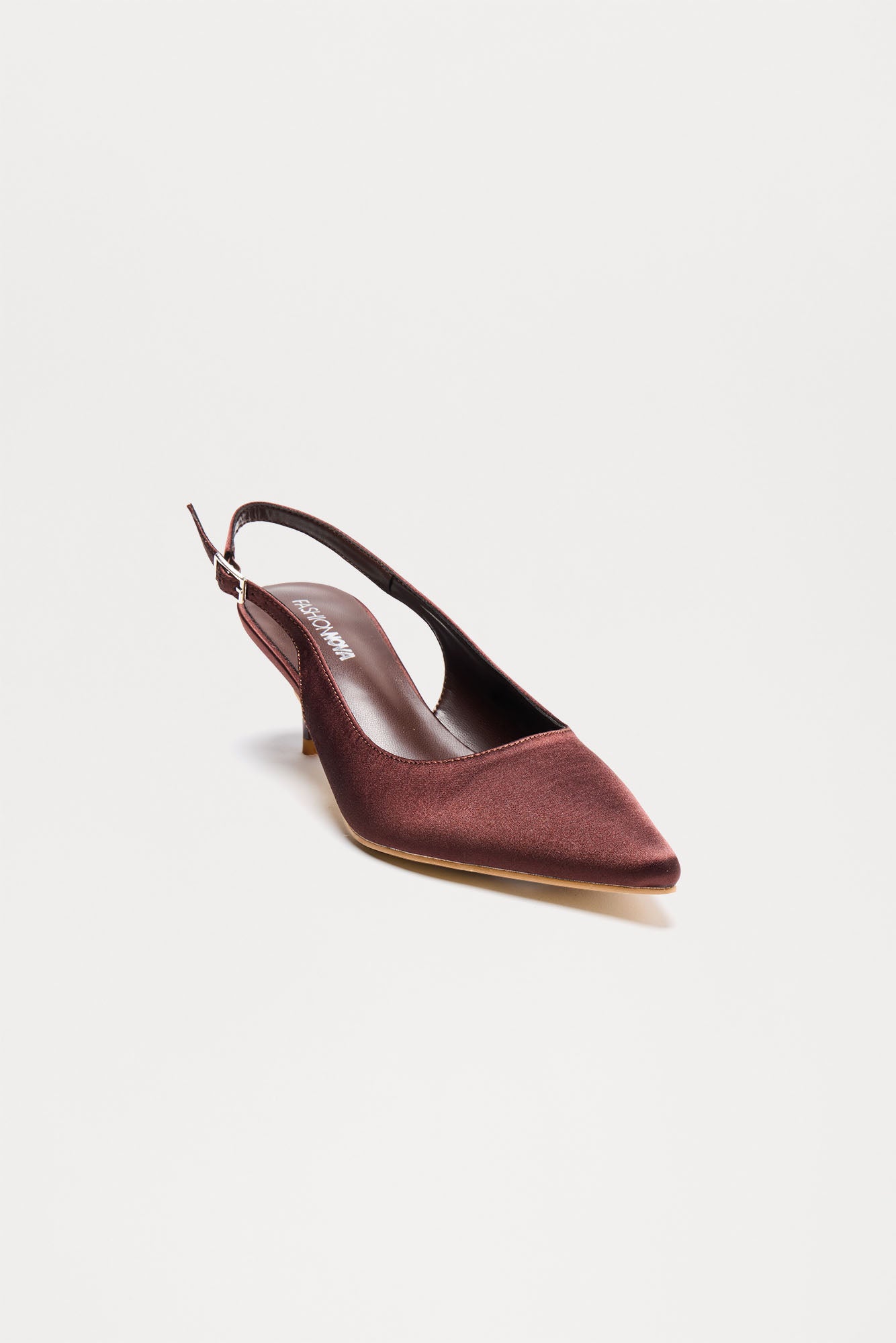 Smitten Satin Kitten Heel Pumps - Chocolate - Image 3