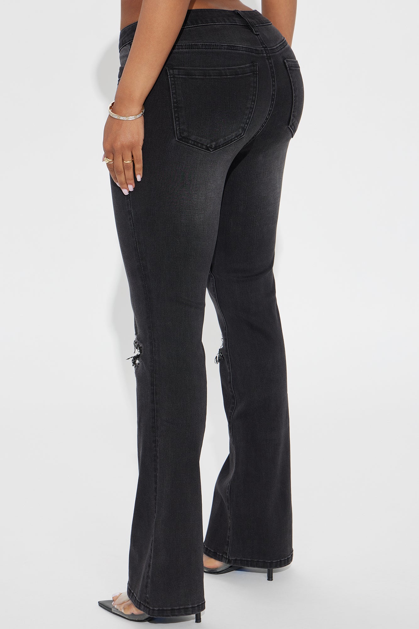 Petite Jessie Mid Rise Distressed Bootcut Jean - Black - Image 3