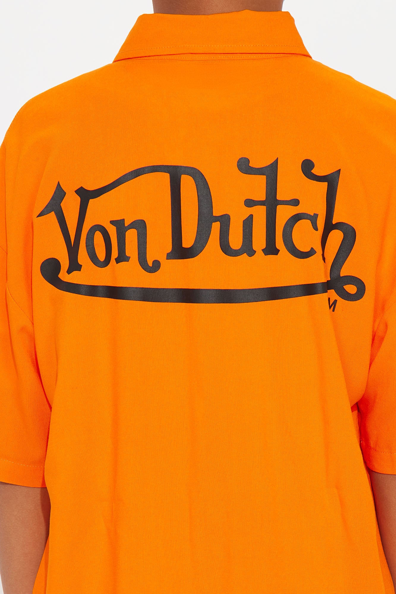 Mini Von Dutch Front And Back Graphic Short Sleeve Button Up Shirt - Orange - Image 4