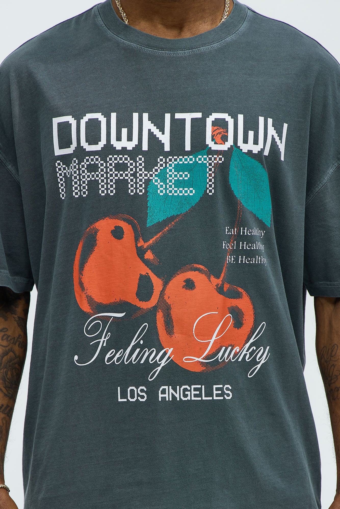 Downtown Market LA Oversized Short Sleeve Tee - Grey - Image 3