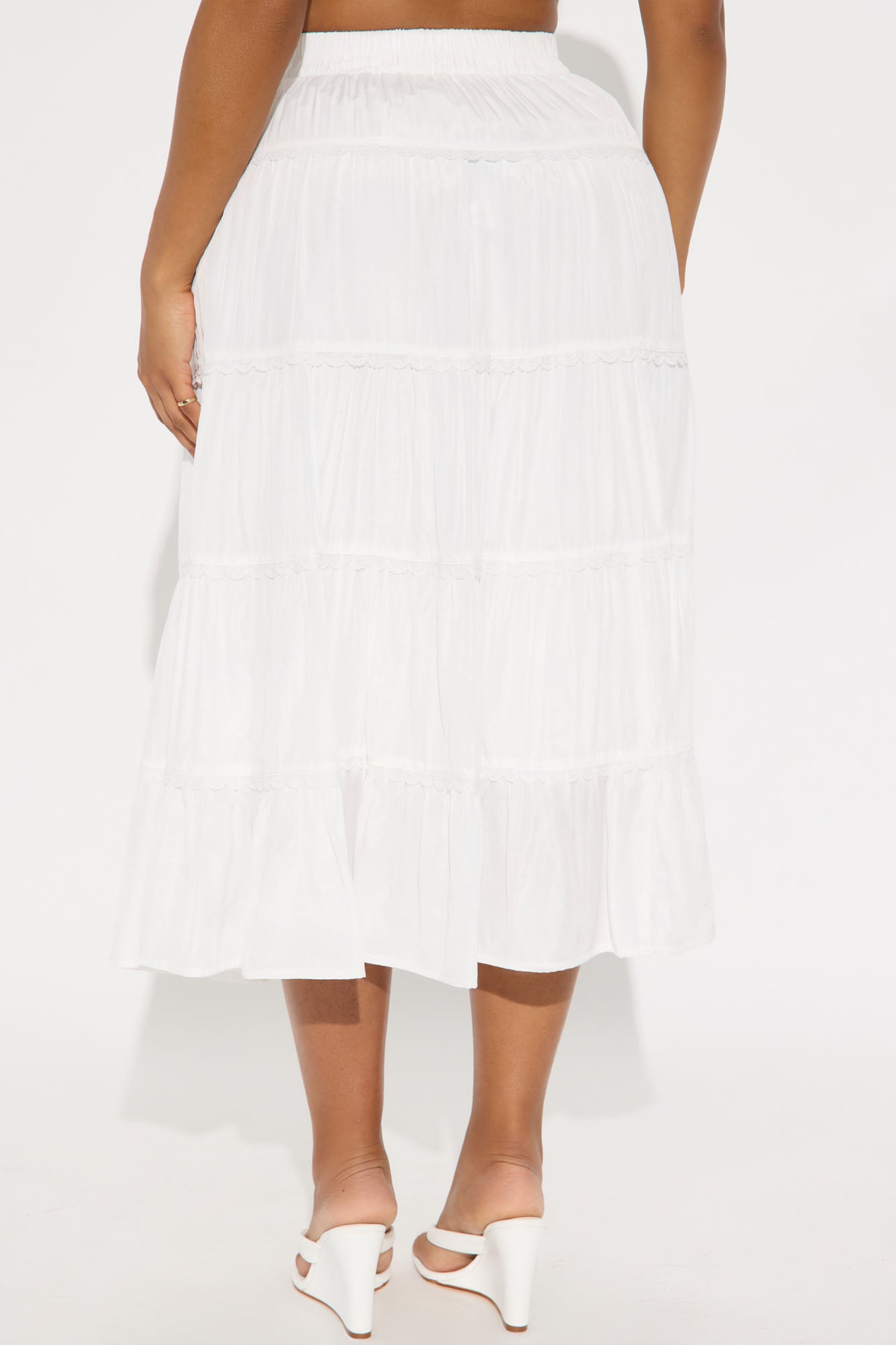 Rosalia Tiered Midi Skirt - White - Image 3