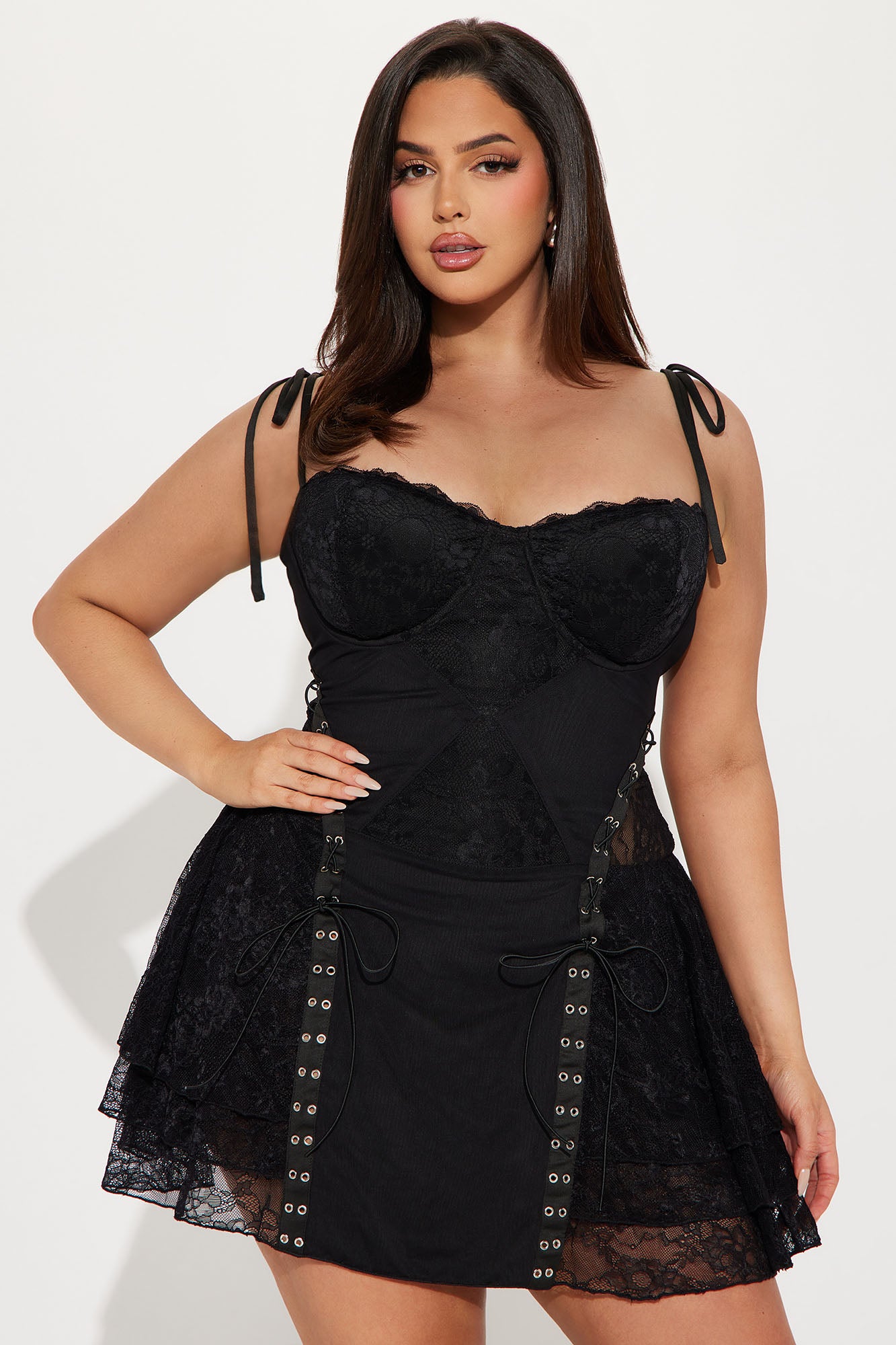 Cora Lace Mini Dress - Black - Image 7