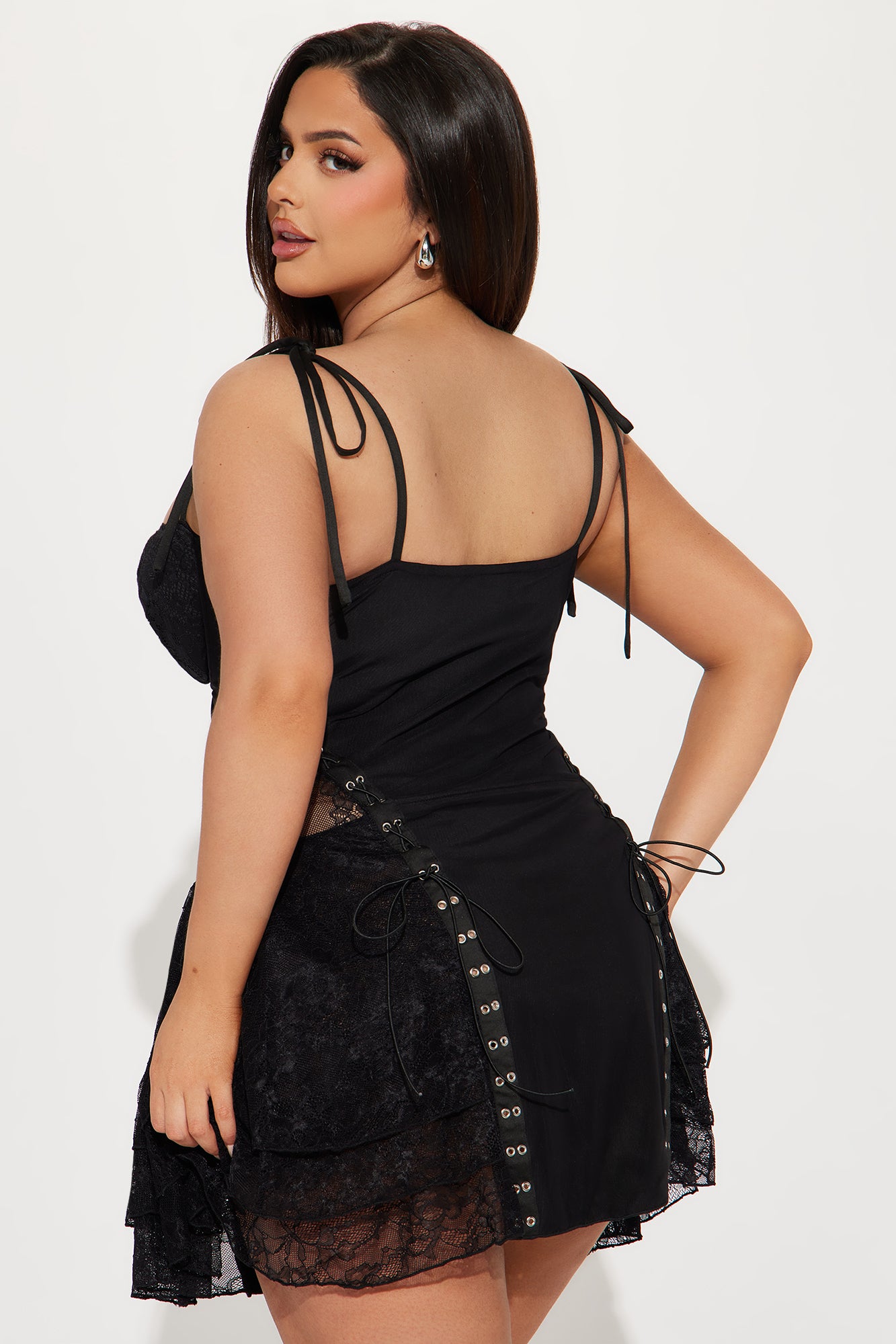 Cora Lace Mini Dress - Black - Image 8