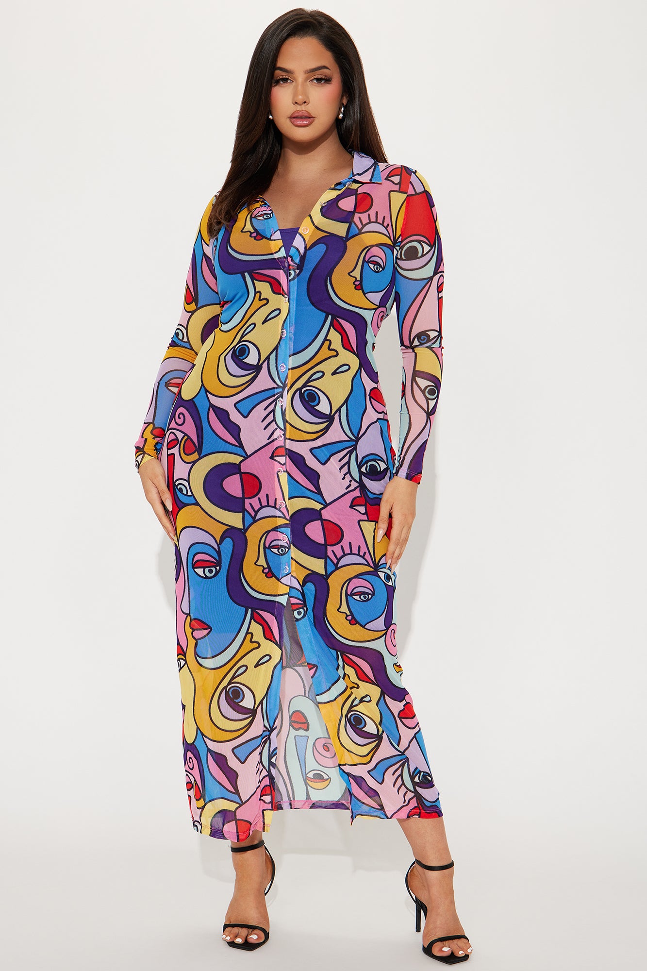 Alia Portrait Mesh Maxi Dress - Multi Color - Image 4