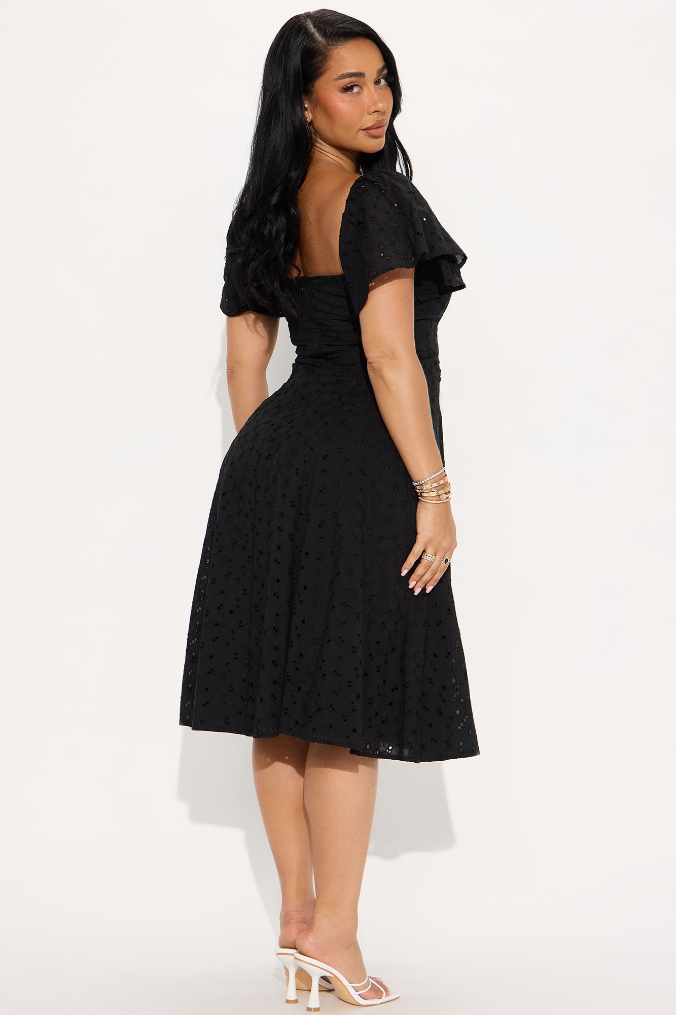 Shanley Eyelet Midi Dress - Black - Image 3