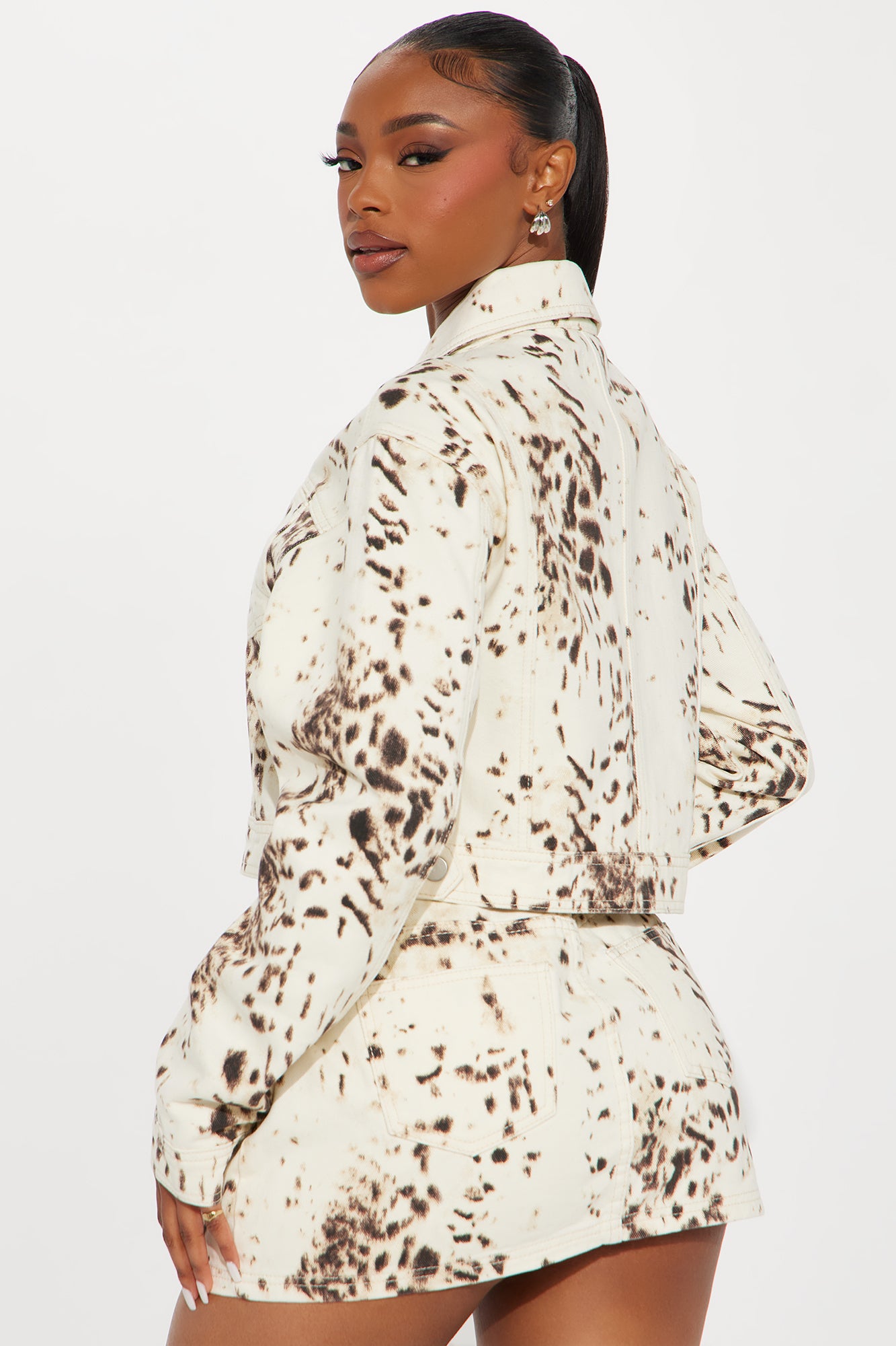 Jamie Printed Long Sleeve Cropped Jacket - Cream/combo - Image 4