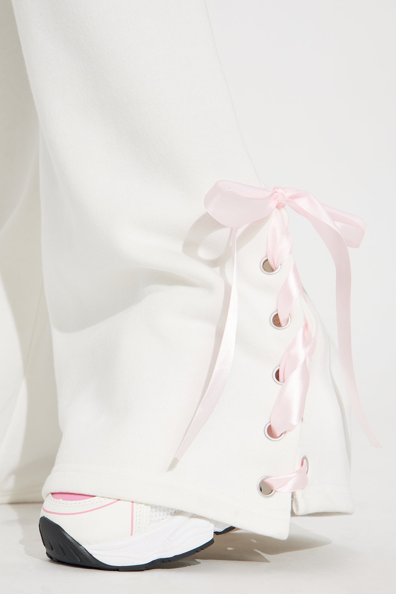 Bow Baby Lace Up Fleece Sweatsuit Set - White - Image 5