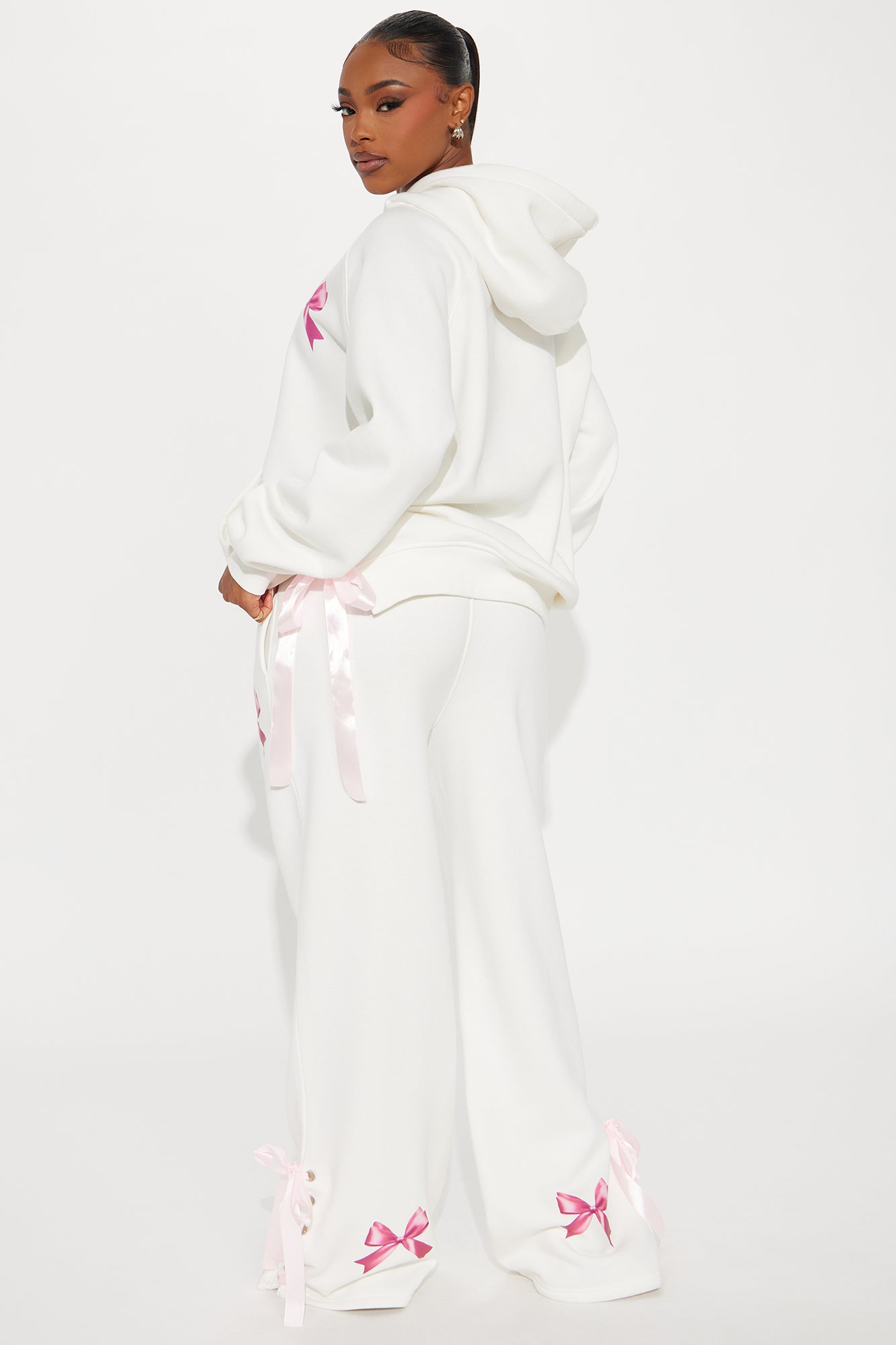 Bow Baby Lace Up Fleece Sweatsuit Set - White - Image 3